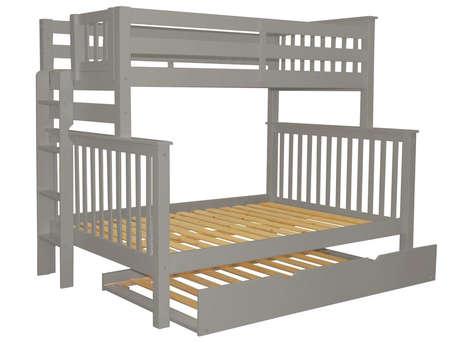 Bedz King Bunk Beds Twin over Full Mission Style with End Ladder and a Twin Trundle, Gray