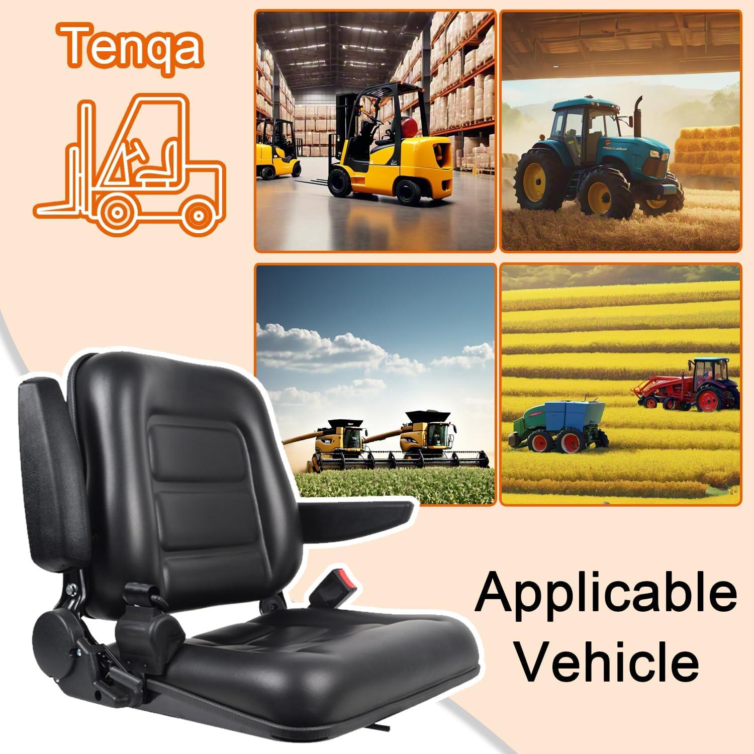 Black Adjustable PVC Forklift and Tractor Seat with Armrests