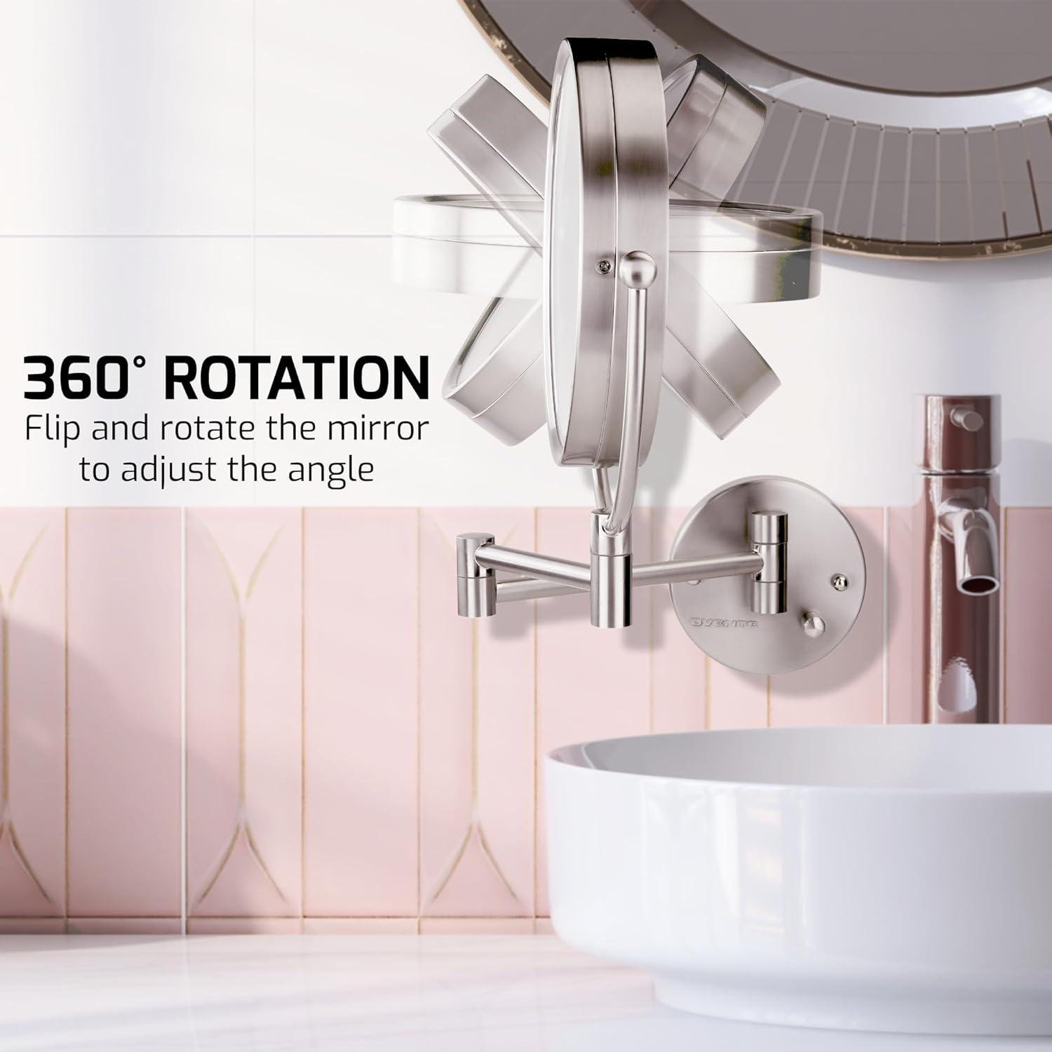Ovente Wall Mounted Vanity Makeup Mirror 8.5 Inch with 7X Magnification and Natural LED Lights, Double-Sided with Hardwired Electrical Connection