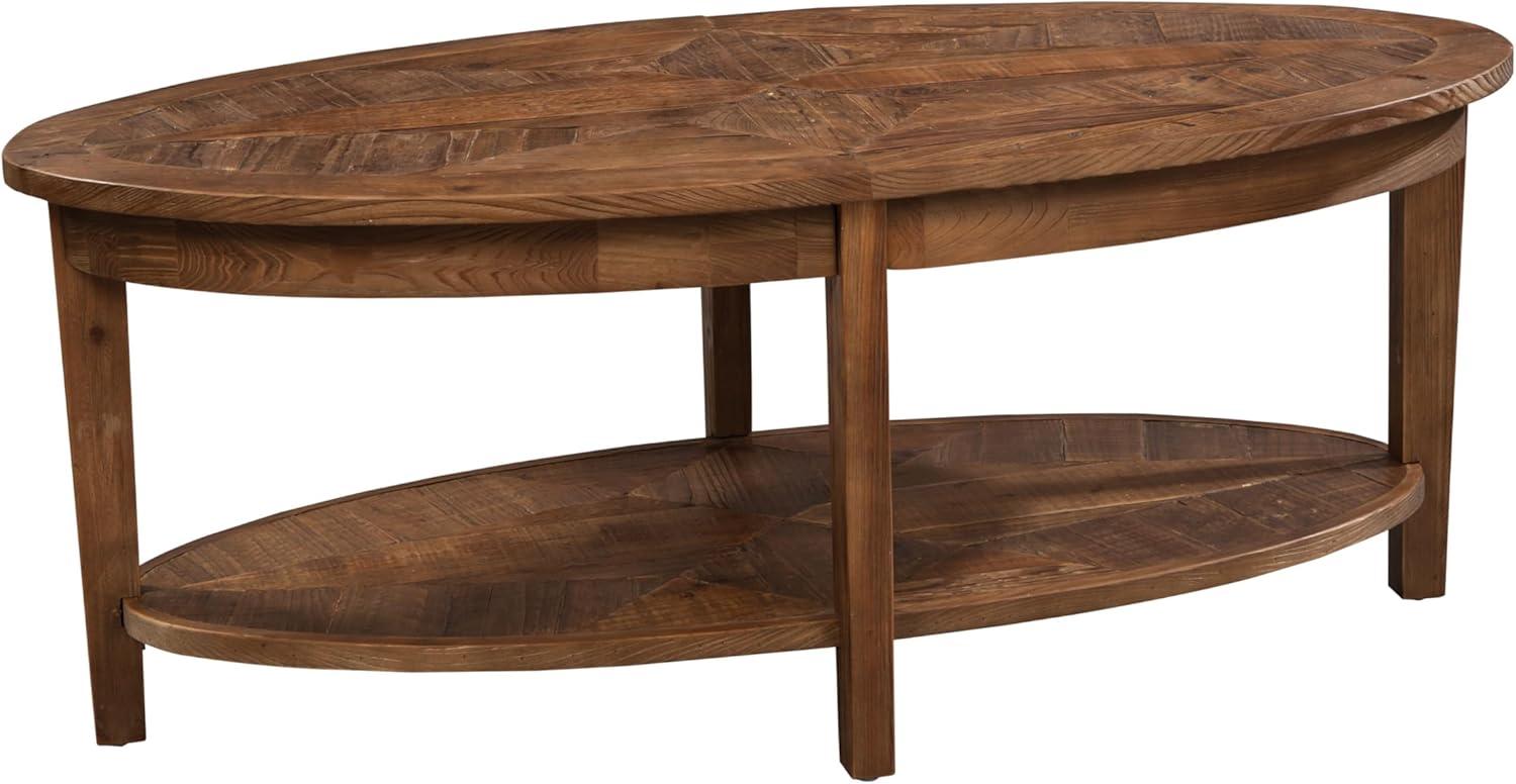Alaterre Furniture 48-Inch Natural Revive Oval Coffee Table with Storage Shelf – Rustic Wood Accent and Farmhouse Style for Living Room