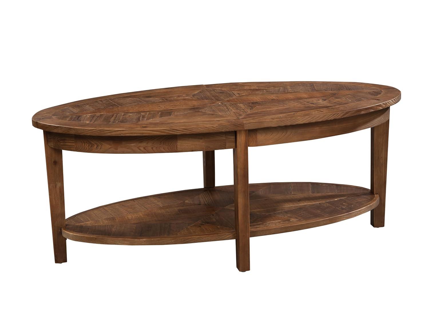 Alaterre Furniture 48-Inch Natural Revive Oval Coffee Table with Storage Shelf – Rustic Wood Accent and Farmhouse Style for Living Room