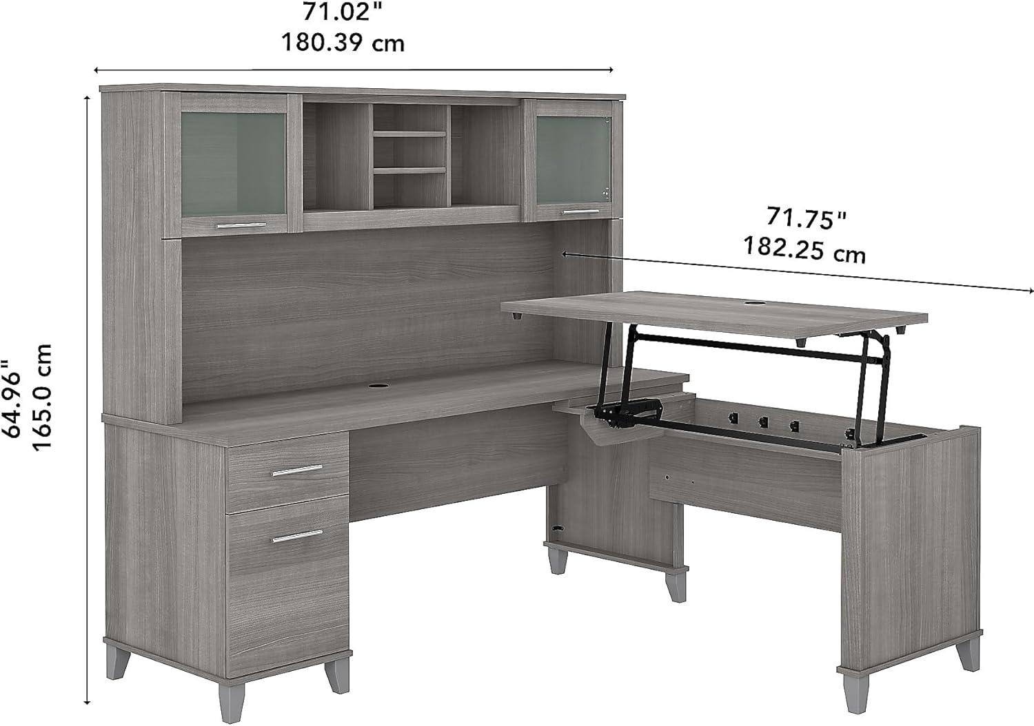 Somerset 72W Sit to Stand L Desk with Hutch in Platinum Gray - Engineered Wood