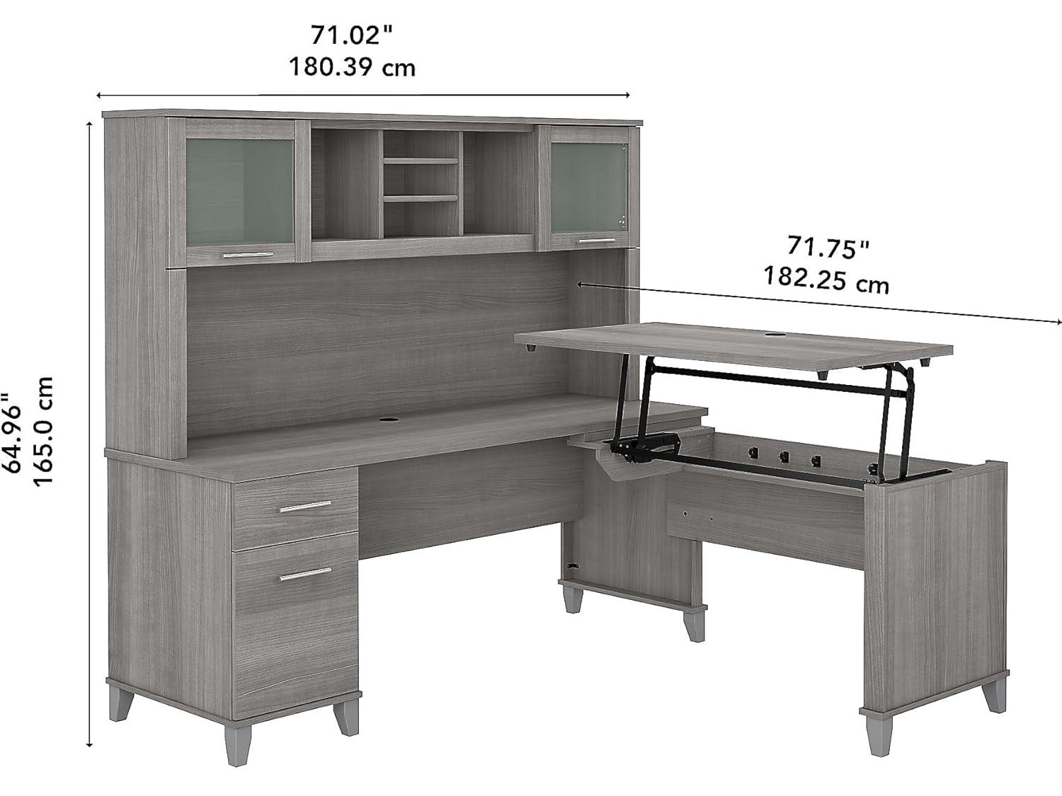 Somerset 72W Sit to Stand L Desk with Hutch in Platinum Gray - Engineered Wood
