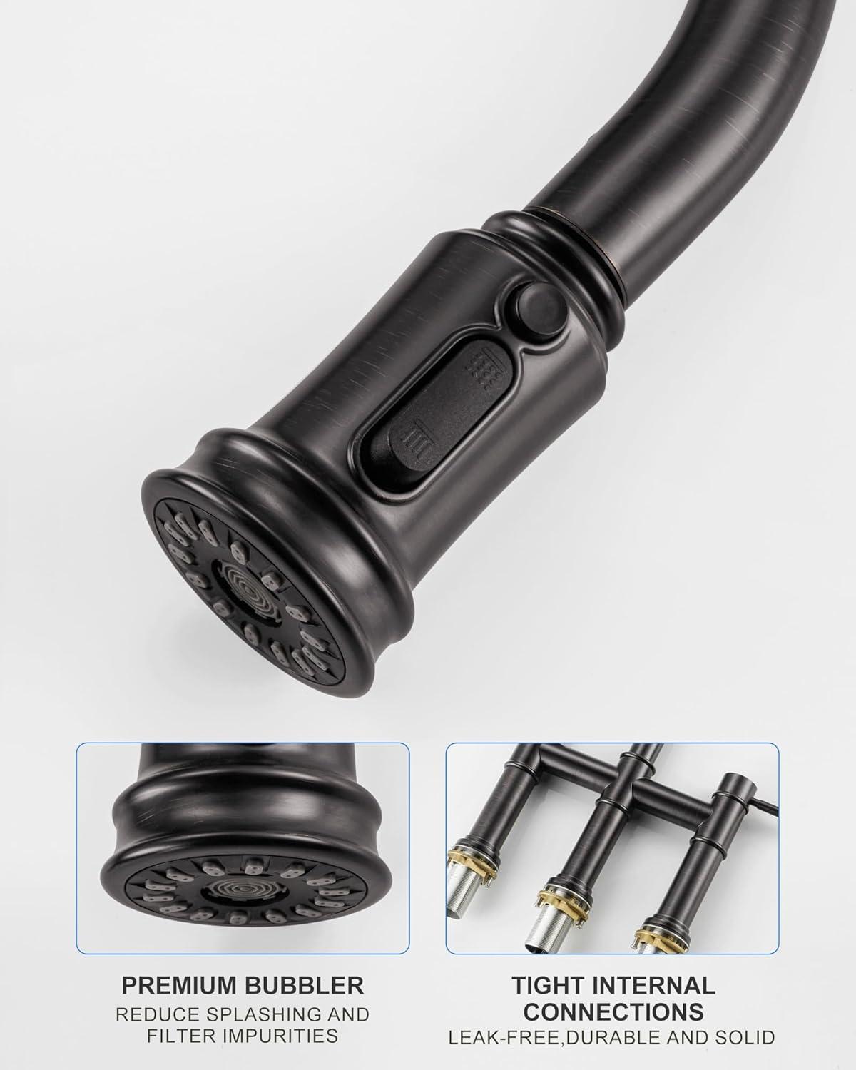 Double Handle Bridge Kitchen Faucet with Pull Down Sprayer in Oil Rubbed Bronze