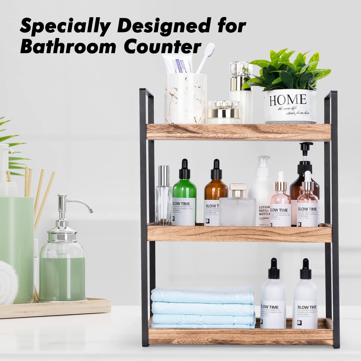 3-Tier Countertop Organizer for Counter Stylish Wood Vanity Shelf Storage - The Perfect Addition to Your Bathroom Decor