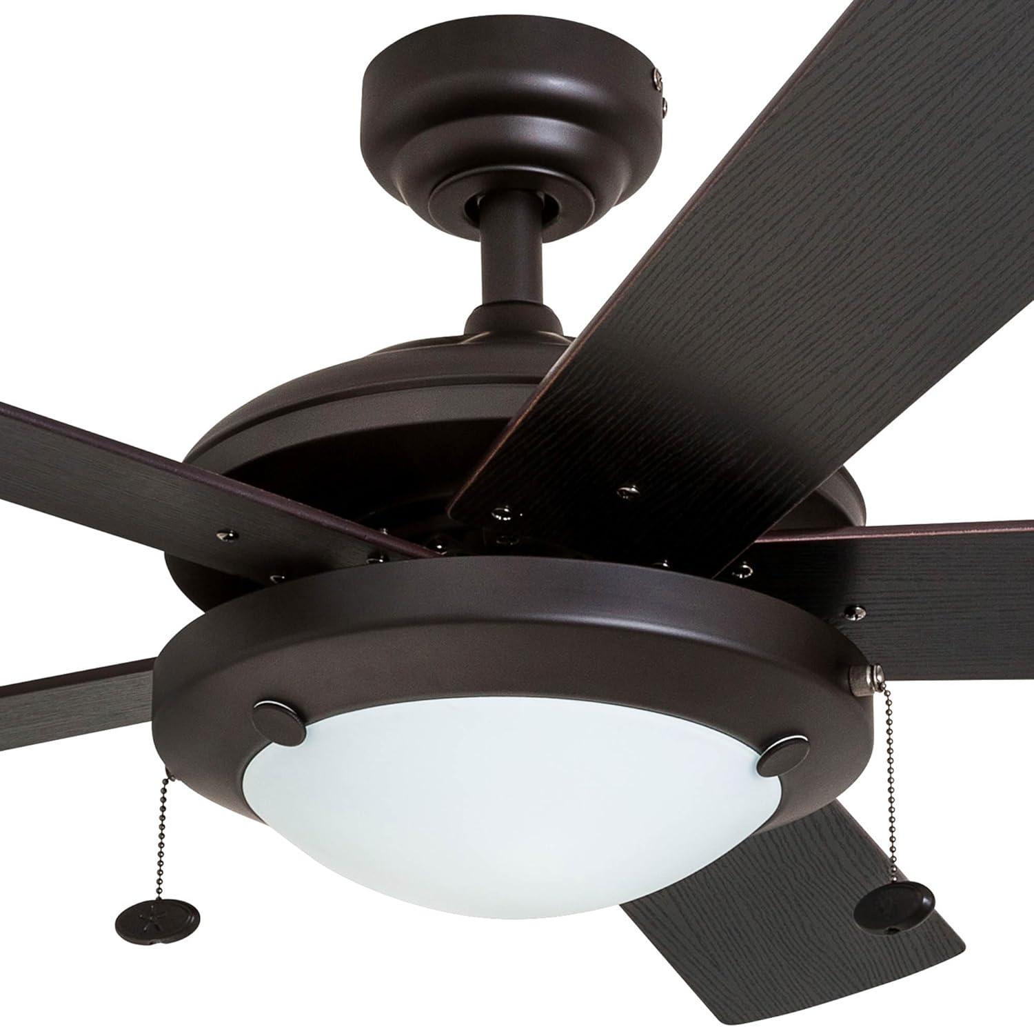Prominence Home Bolivar 52" Bronze Ceiling Fan with 5 Blades, Integrated LED Light Kit, Pull Chains & Reverse Airflow