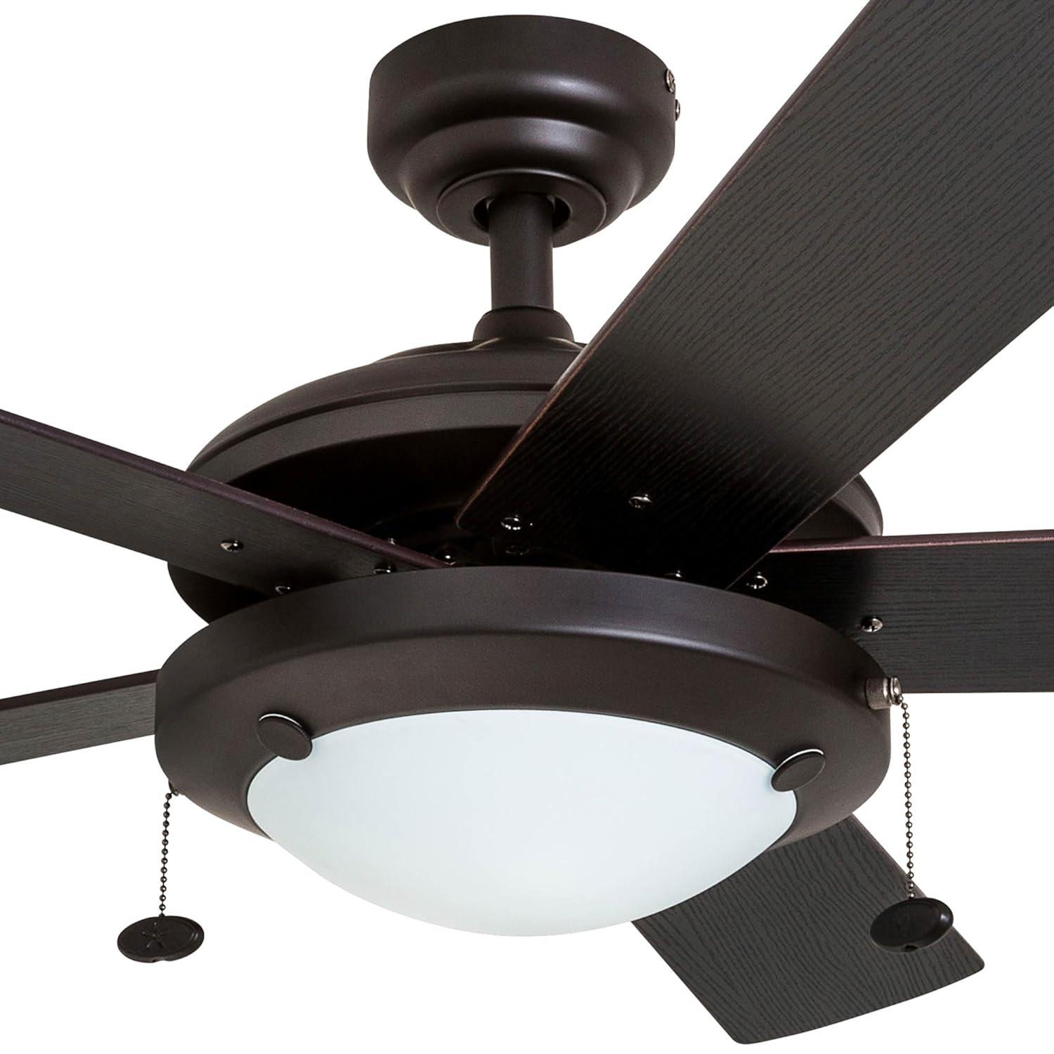 Prominence Home Bolivar 52" Bronze Ceiling Fan with 5 Blades, Integrated LED Light Kit, Pull Chains & Reverse Airflow