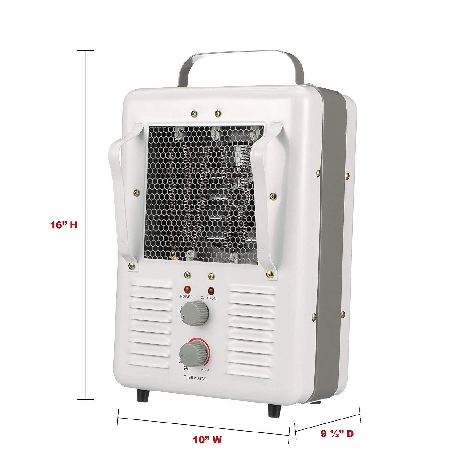 TPI Corporation 188TASA Fan Forced Portable Electric Heater, Milk House Style, 1500W, 120V, 12.5A, 6' lg. Cord & Grounded Plug, Thermostat, w.Triple Safety Devices, White/Gray