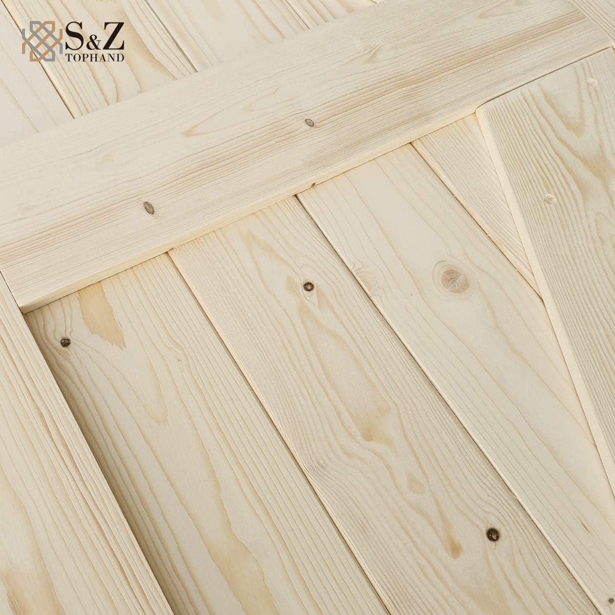 S&Z TOPHAND Paneled Wood Unfinished Barn Door with Installation Hardware Kit