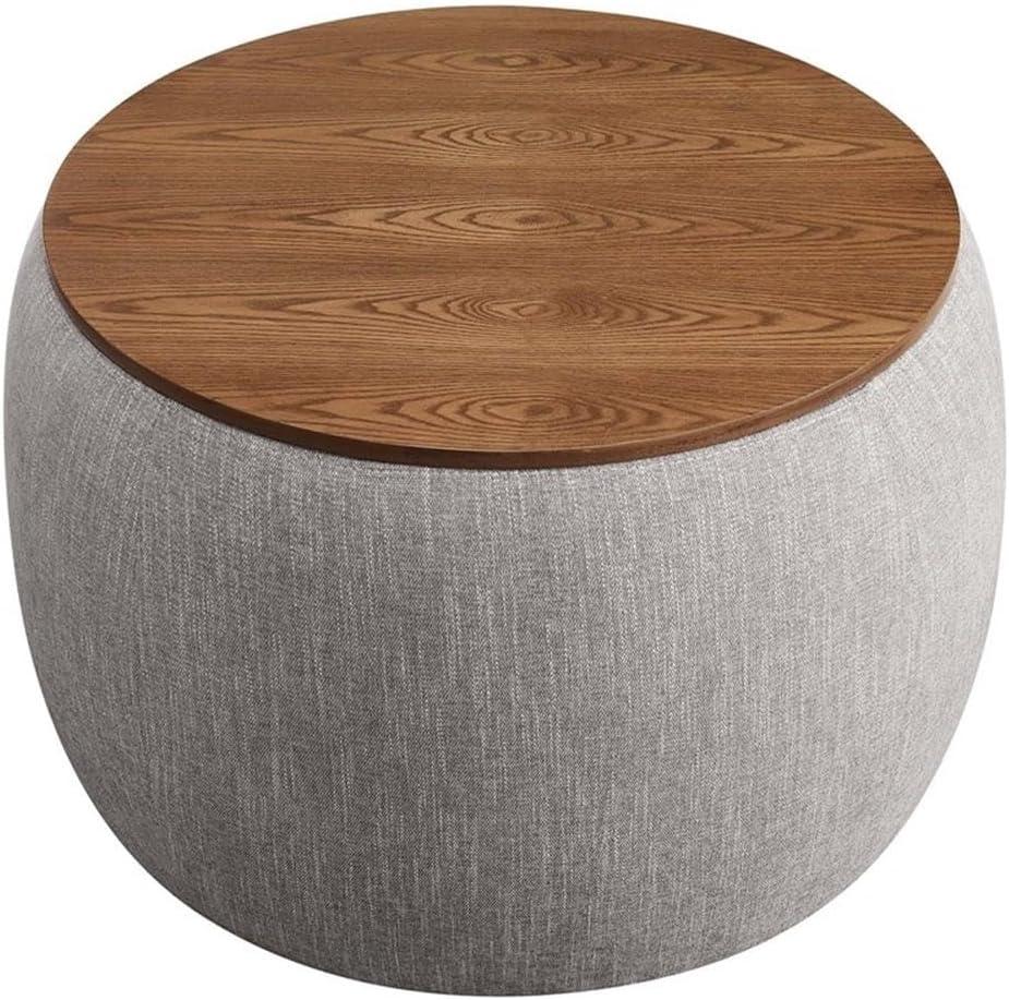 Heathered Gray Round Storage Ottoman with Wood Tray Lid