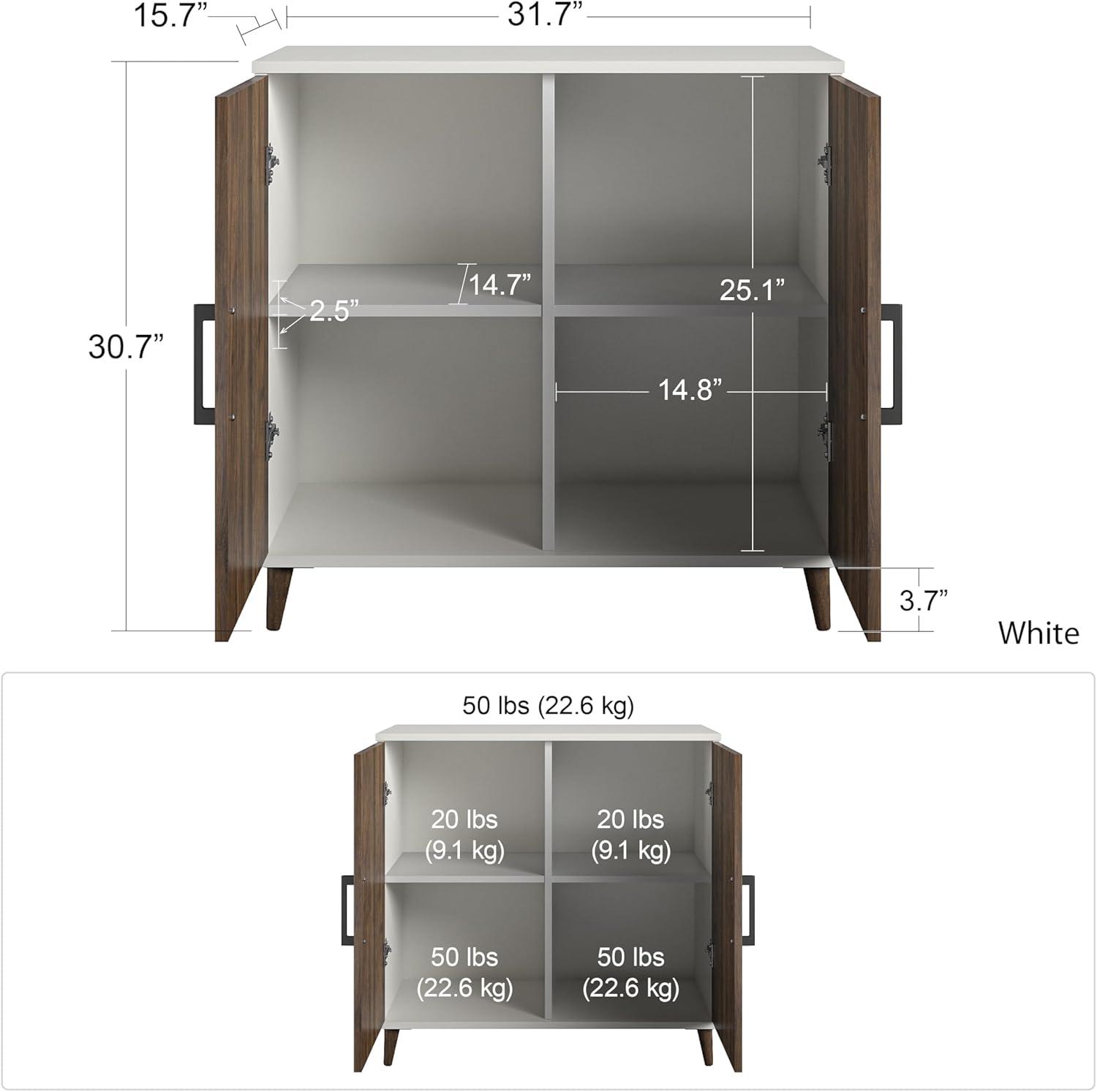 White and Walnut Two-Tone Office Storage Cabinet with Adjustable Shelves