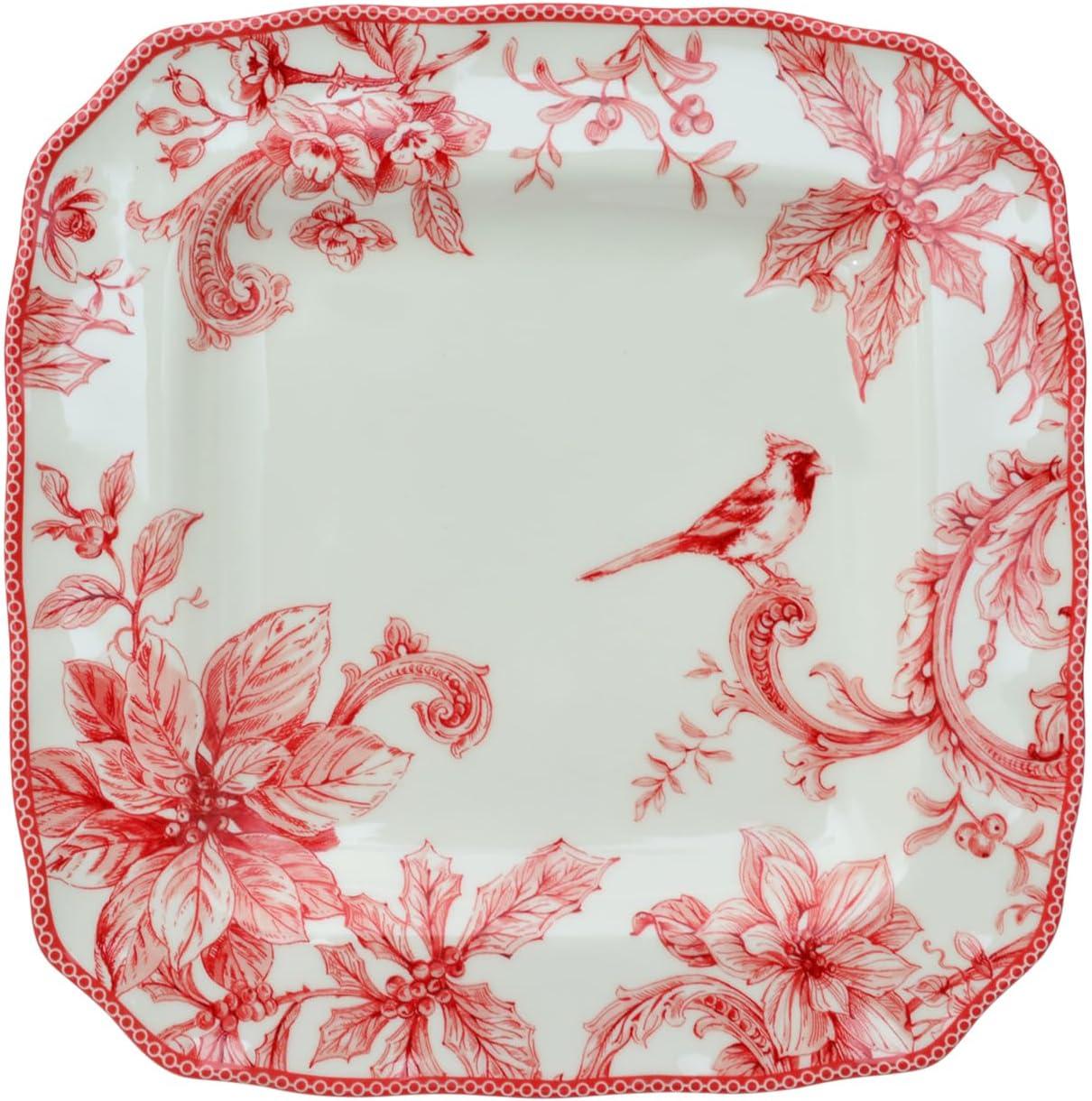 222 Fifth 222 Fifth Christmas Lane Red 16-Piece Porcelain Dinnerware Set - Service For 4, Plates, Bowls & Mugs