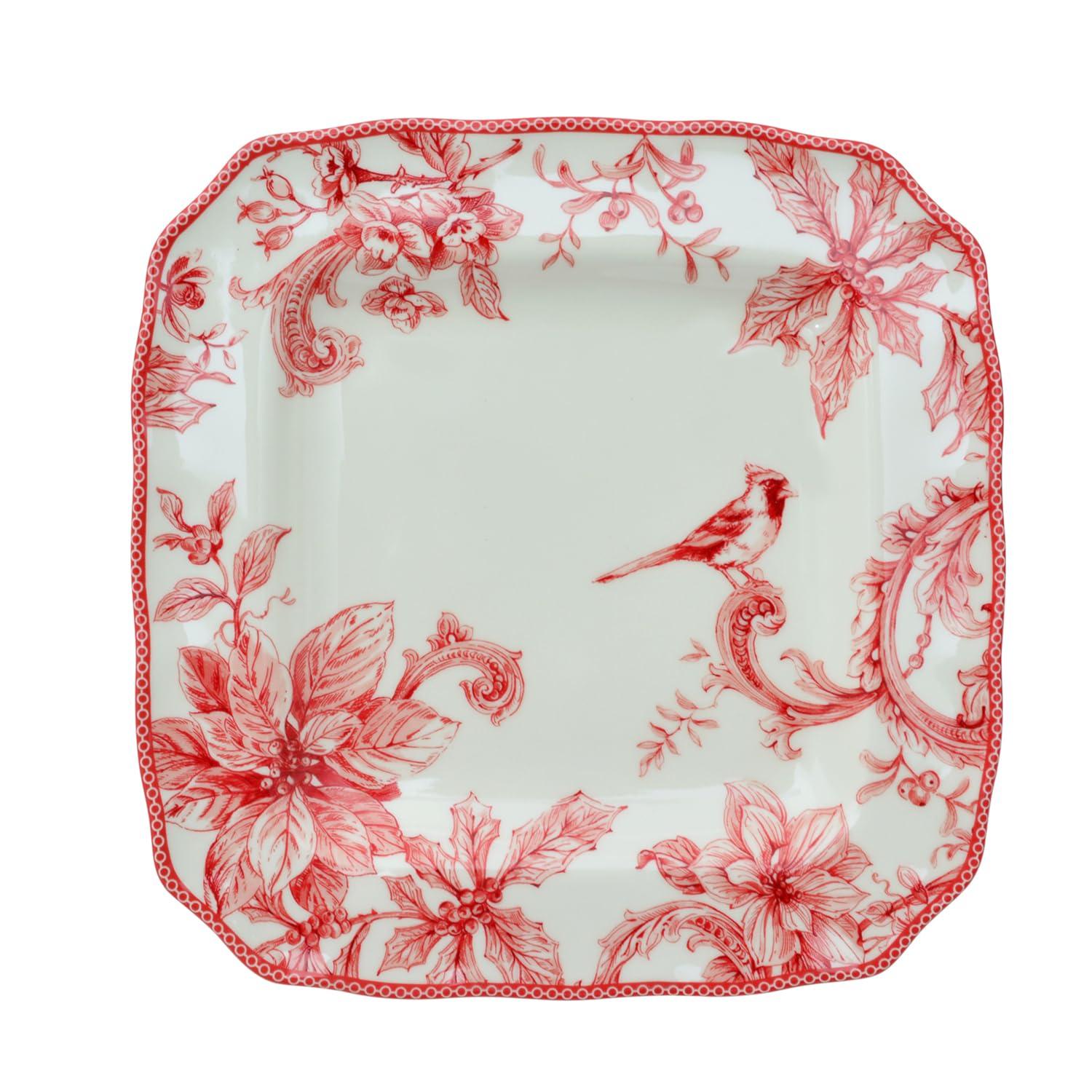 222 Fifth 222 Fifth Christmas Lane Red 16-Piece Porcelain Dinnerware Set - Service For 4, Plates, Bowls & Mugs