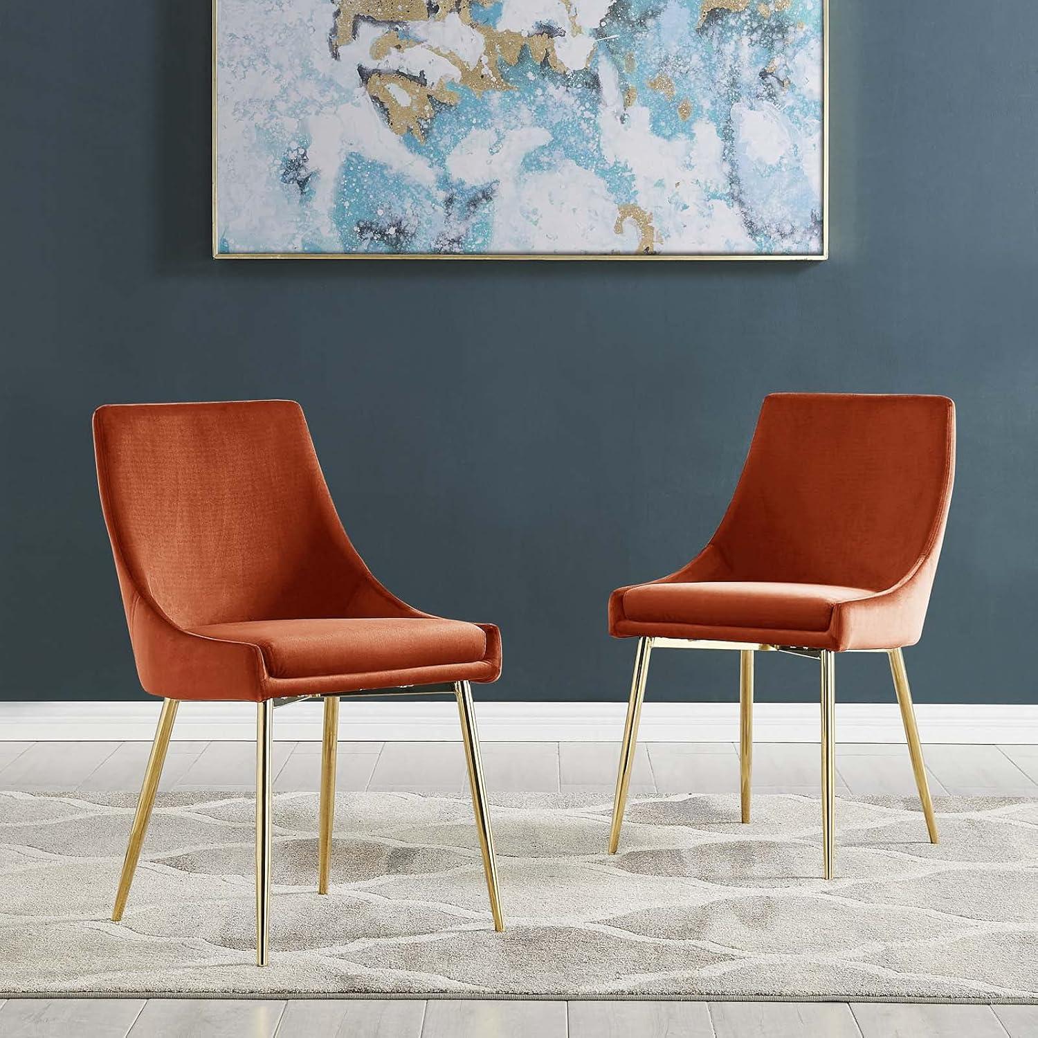 Gold Orange Luxe Velvet & Gold Metal Parsons Side Chair