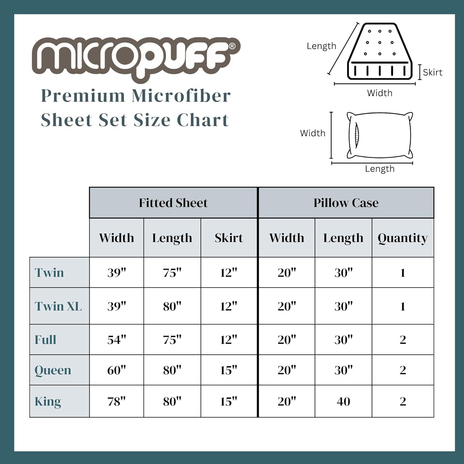 Micropuff 2-Piece Queen Pillowcase Set with Matching King Size (78"x80") Fitted Sheet Set - Wrinkle Free (Flat Sheet Not Included)