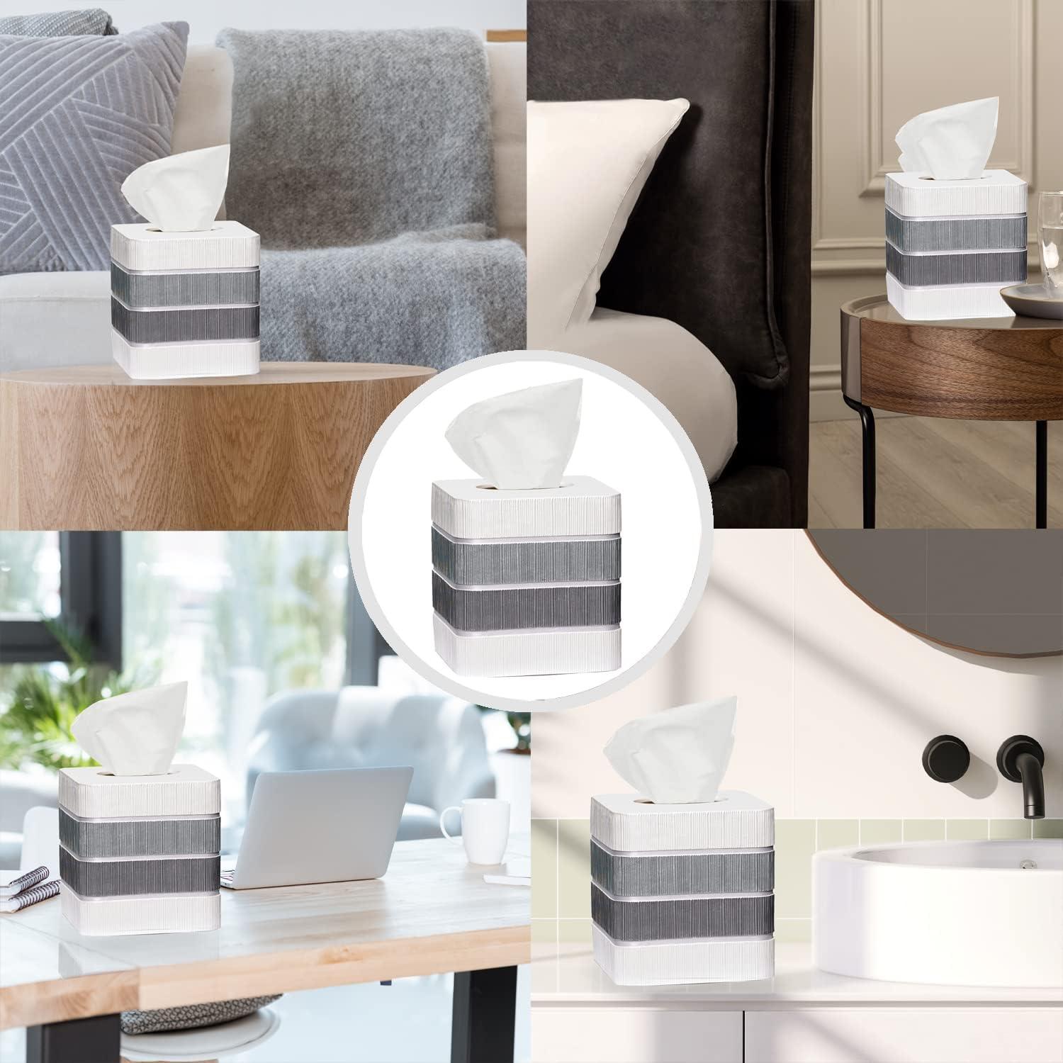 Modern Gray and White Ribbed Ceramic Tissue Box