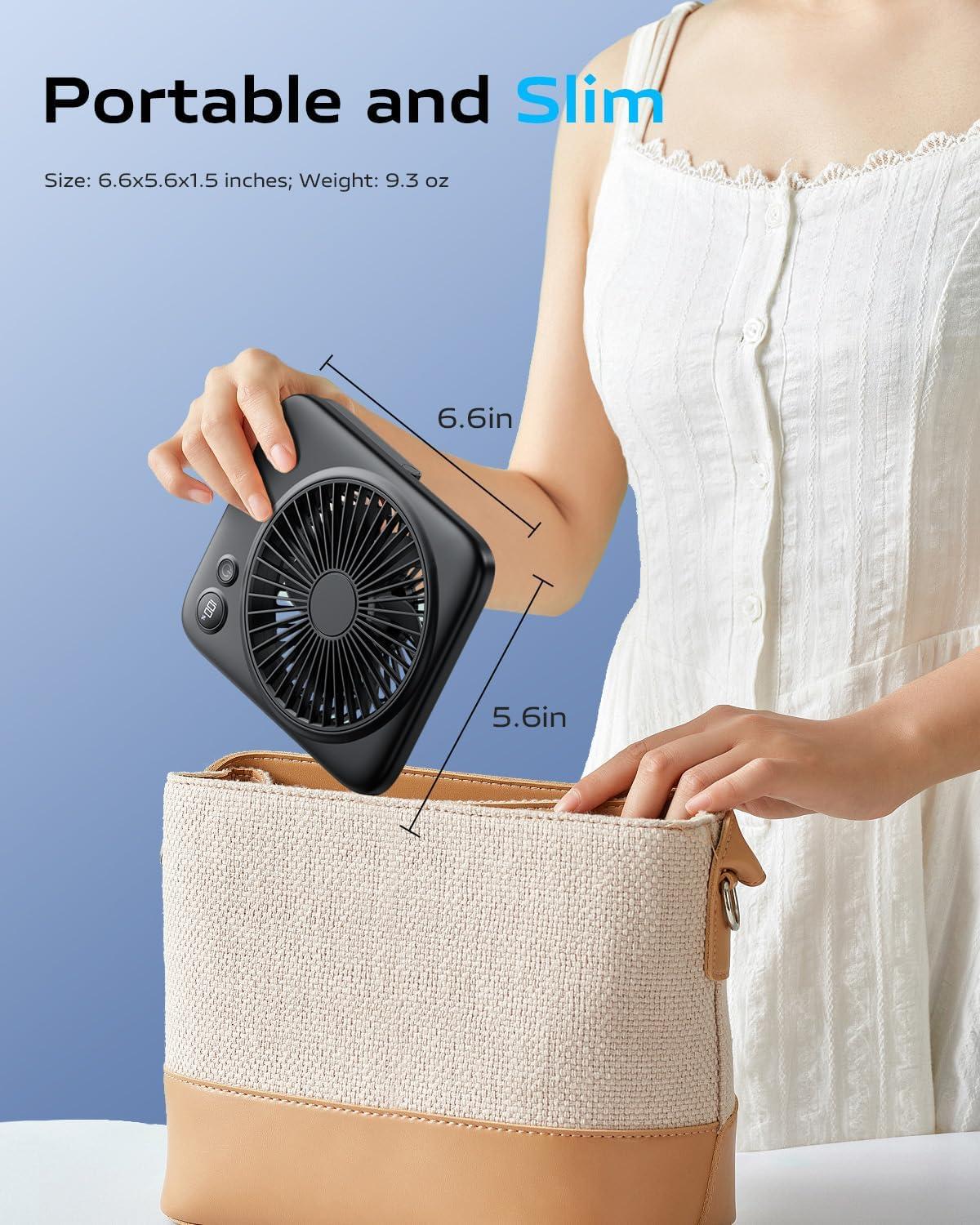 Black Slim Foldable Battery-Powered Desk Fan with USB Charging