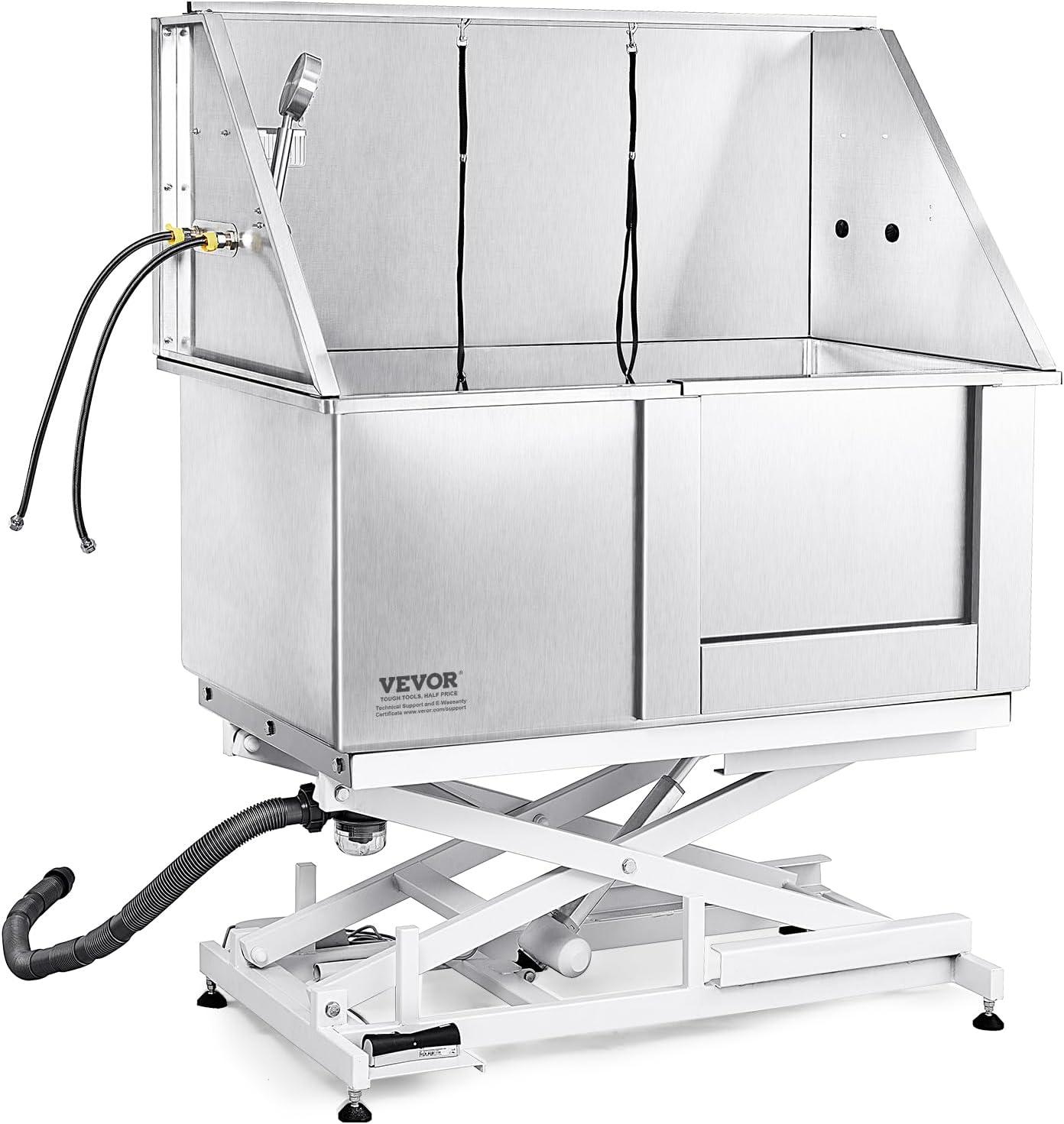 VEVOR 50" W Metal Dog Grooming Tub Electric Height Adjustment with Right Door Opening