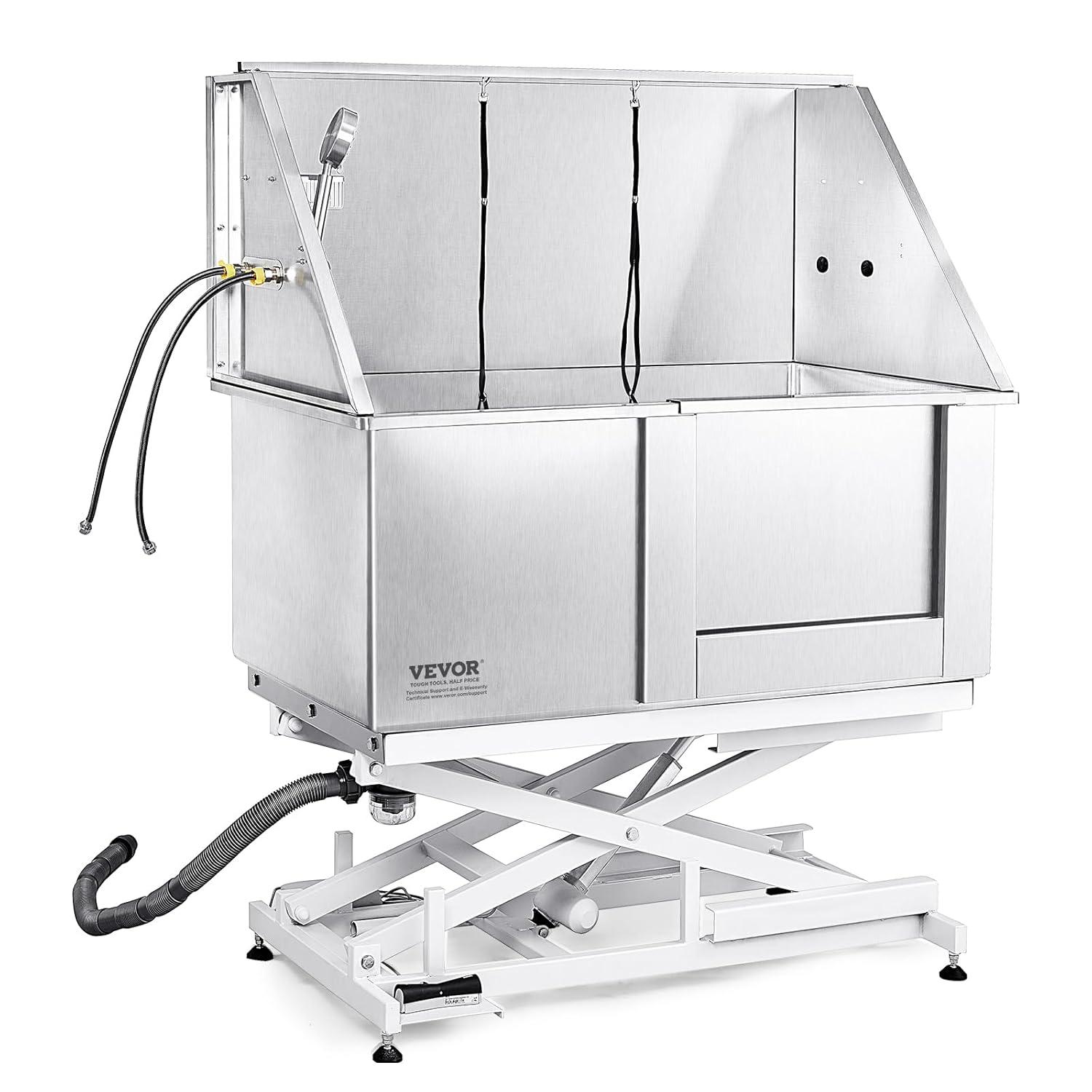 VEVOR 50" W Metal Dog Grooming Tub Electric Height Adjustment with Right Door Opening