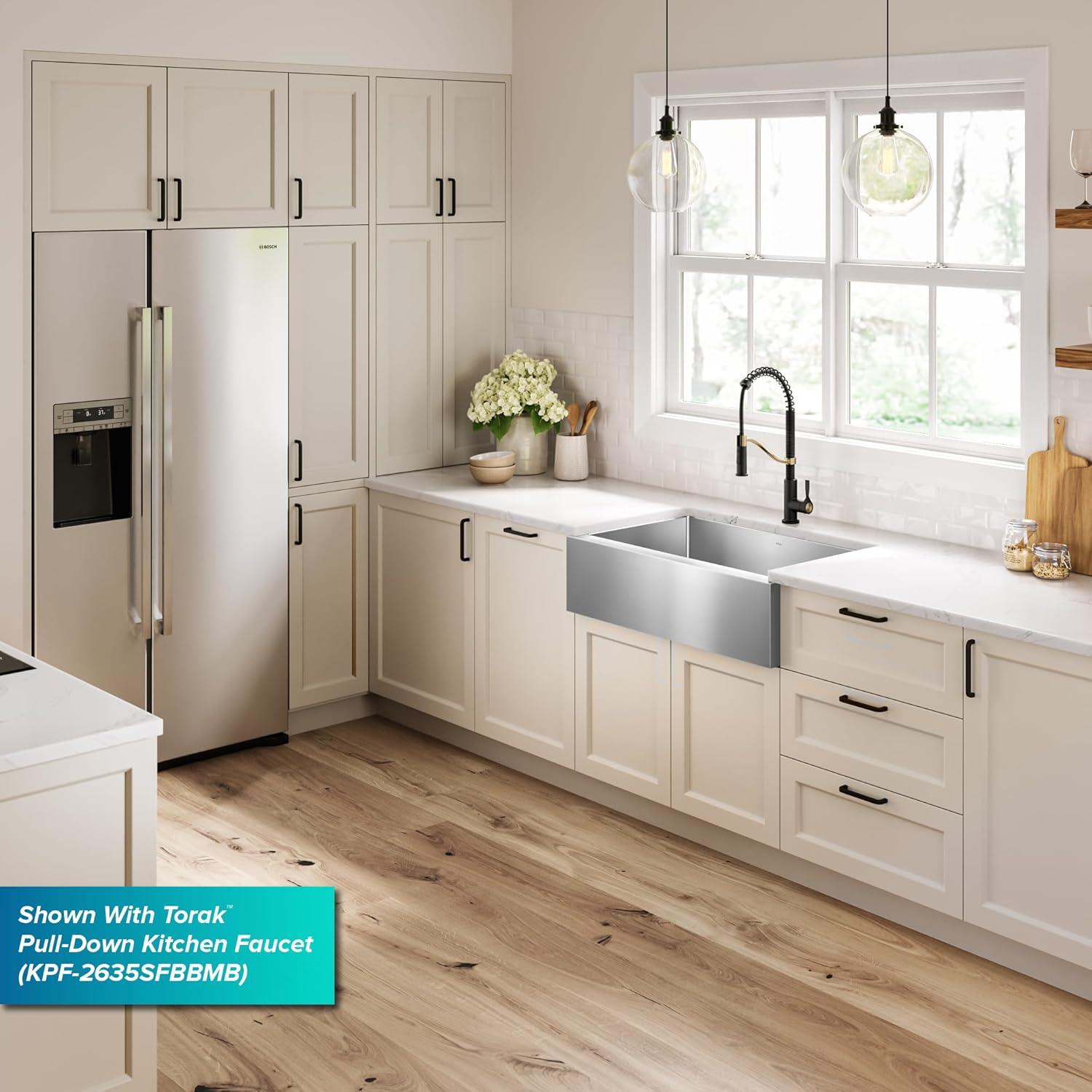 KRAUS Standart Pro Apron Front Farmhouse 16 Gauge Single Bowl Stainless Steel Kitchen Sink