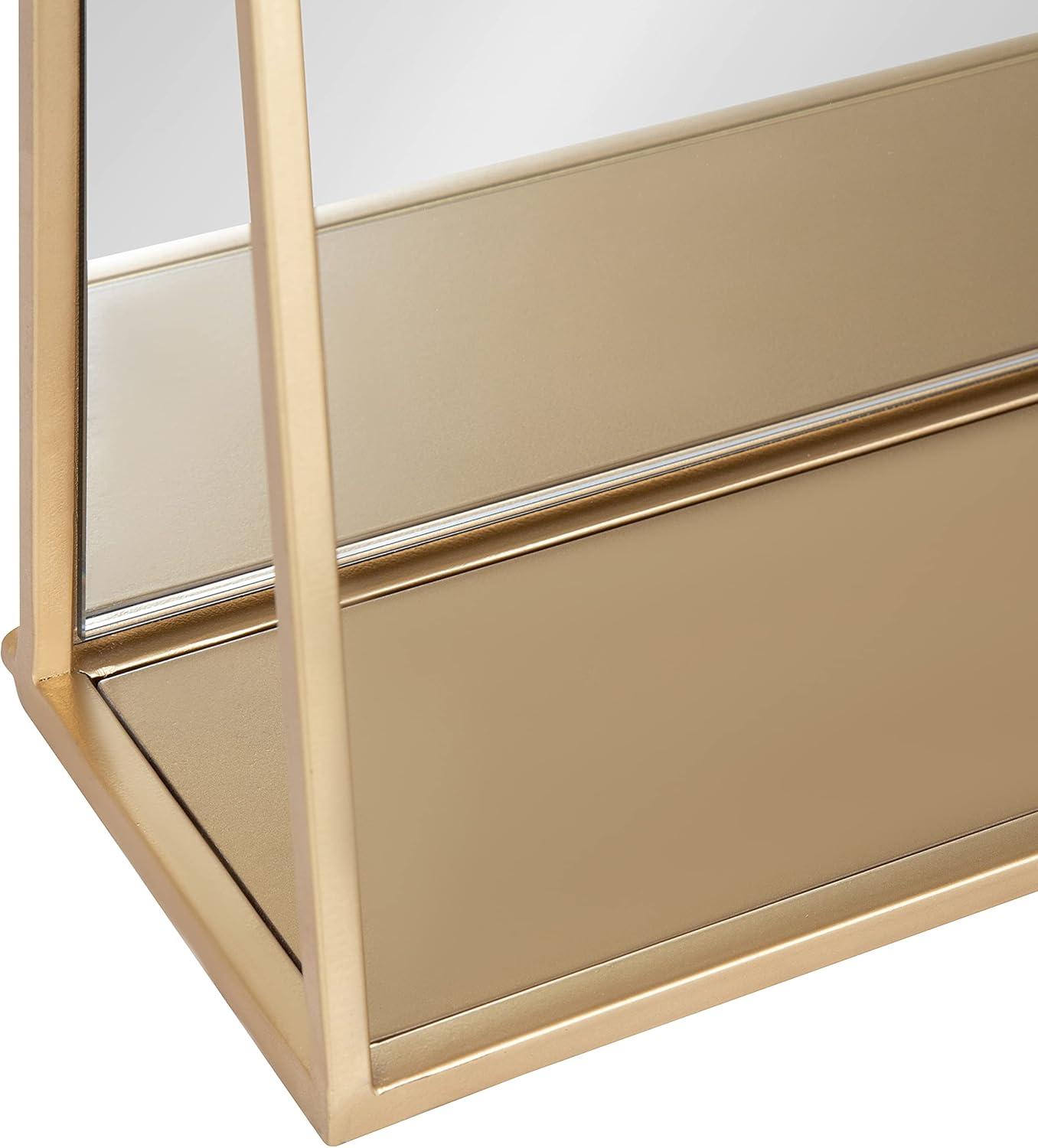 Lintz 31.8" Gold Metal Framed Vanity Wall Mirror with Shelf