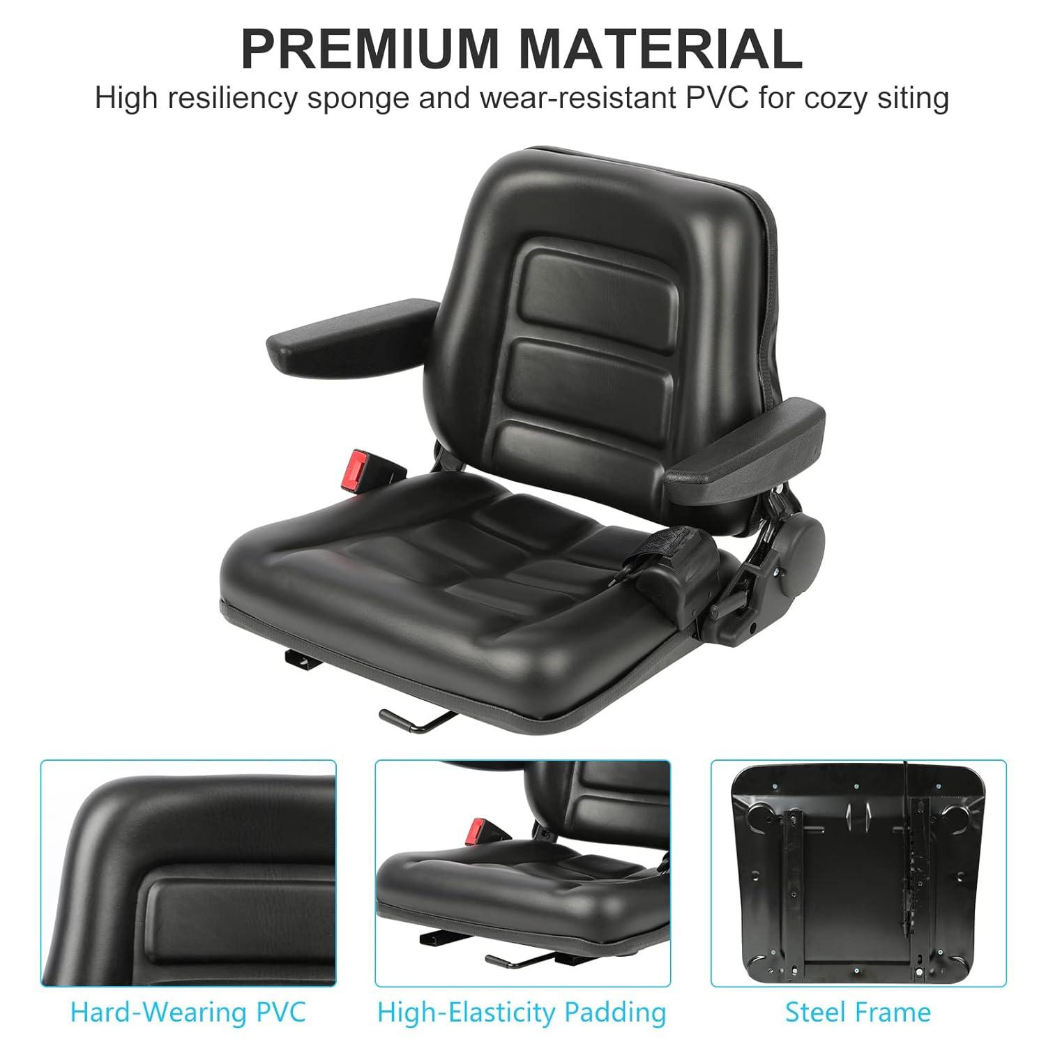 Black Adjustable PVC Forklift and Tractor Seat with Armrests