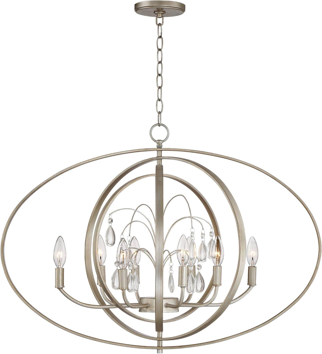 Possini Euro Design Tiller Champagne Satin Silver Pendant Chandelier 31 1/2" Wide Modern Open Orb Frame 8-Light Fixture for Dining Room Kitchen Island