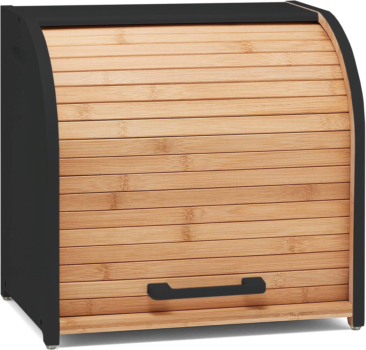 Black Bamboo Double Layer Roll Top Bread Box