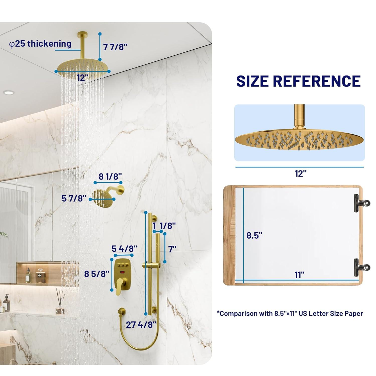 Rainfall Symphony 12inch Dual Showerhead Temperature Display Shower System with 2 in 1 Slider Bar Shower Handheld