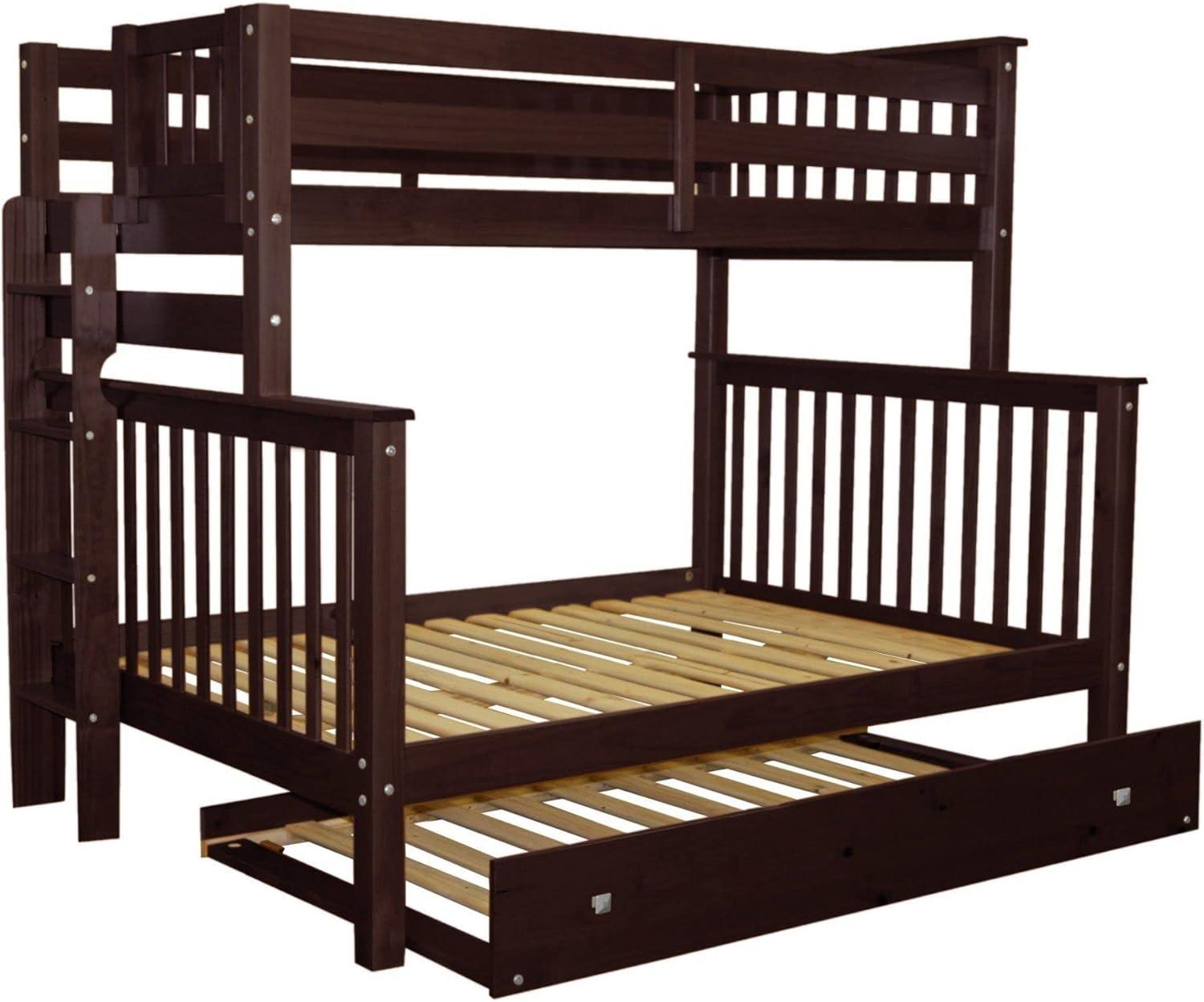 Bedz King Bunk Beds Twin over Full Mission Style with End Ladder and a Twin Trundle, Dark Cherry