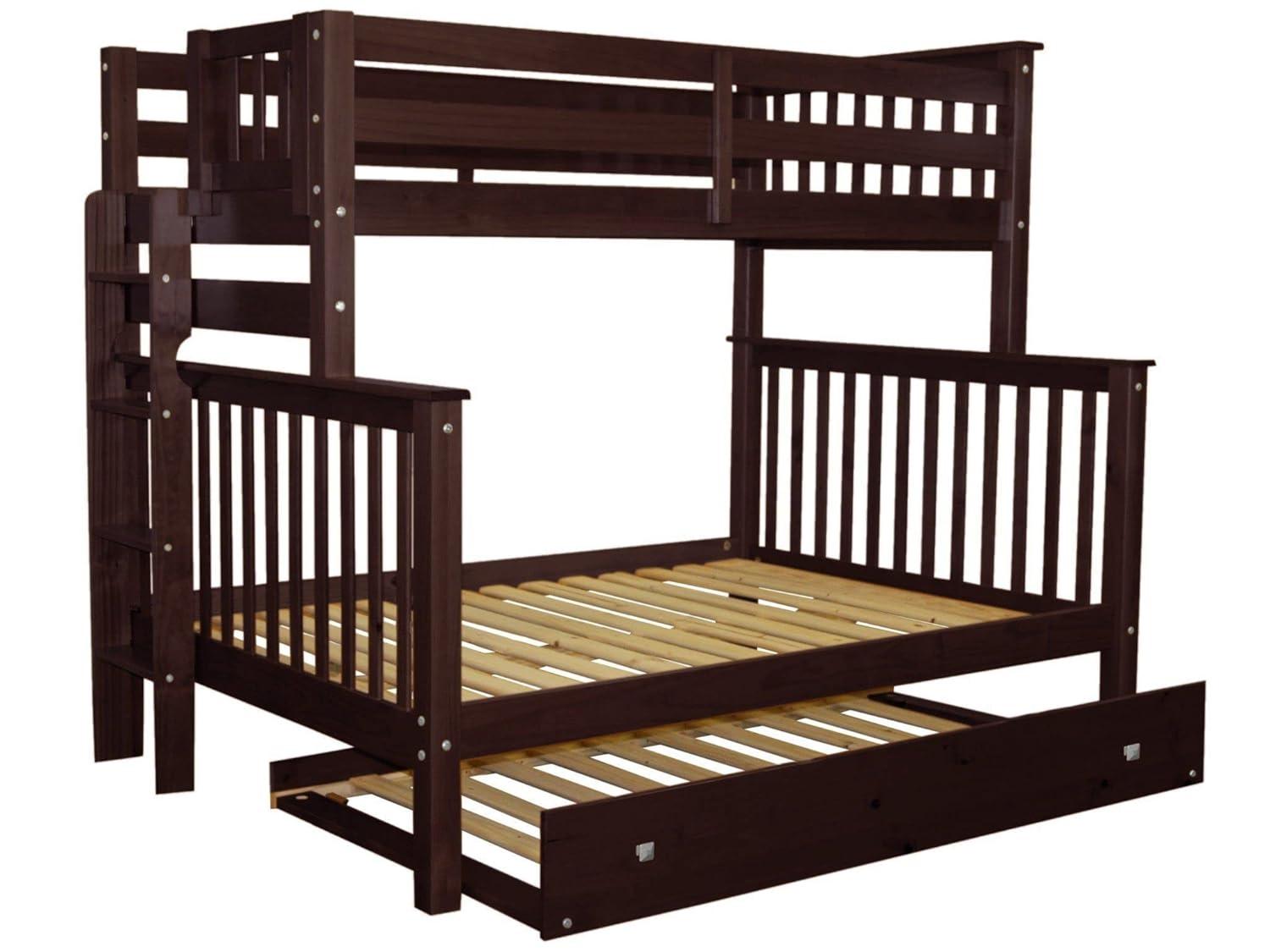 Bedz King Bunk Beds Twin over Full Mission Style with End Ladder and a Twin Trundle, Dark Cherry