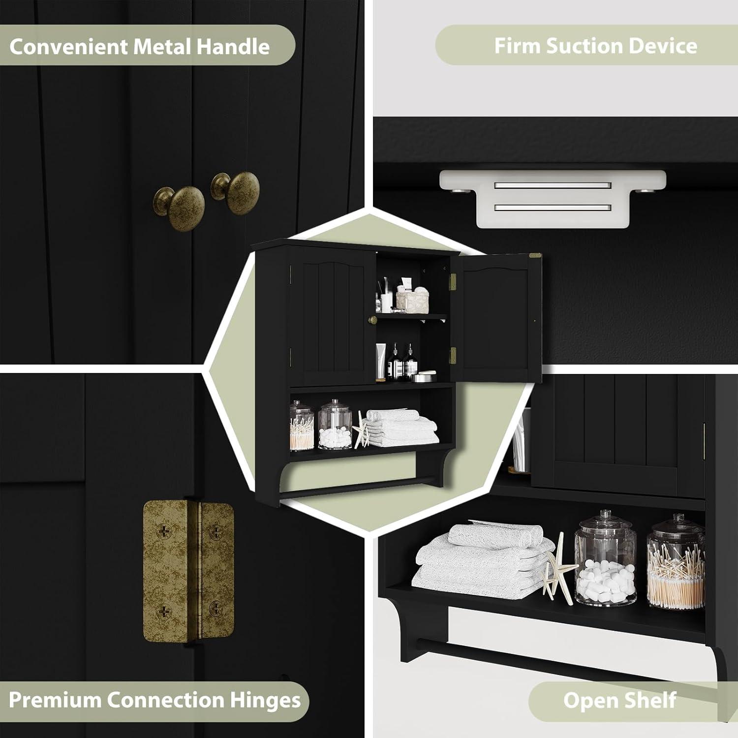 Semiocthome Bathroom Medicine Cabinet Wood 2 Doors Wall Cabinet over the Toilet Storage in Brown