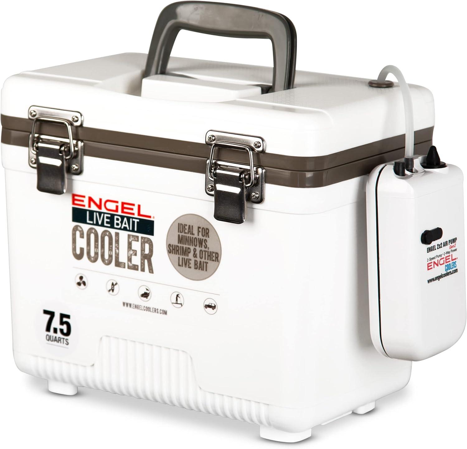 ENGEL 13 Qt Live Bait Cooler with 2-Speed Portable Aerator Pump - White