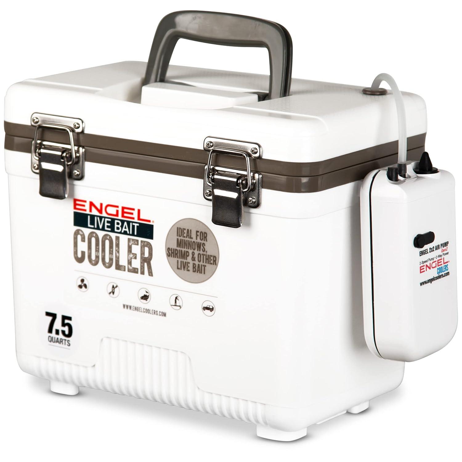 ENGEL 13 Qt Live Bait Cooler with 2-Speed Portable Aerator Pump - White