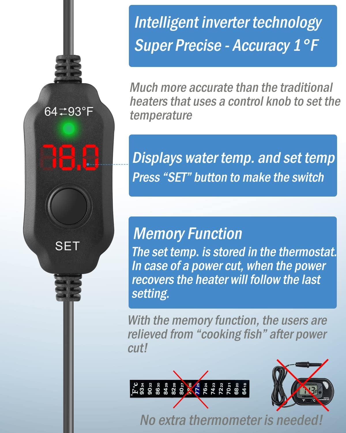 Mini Black Adjustable Aquarium Heater with Digital Display