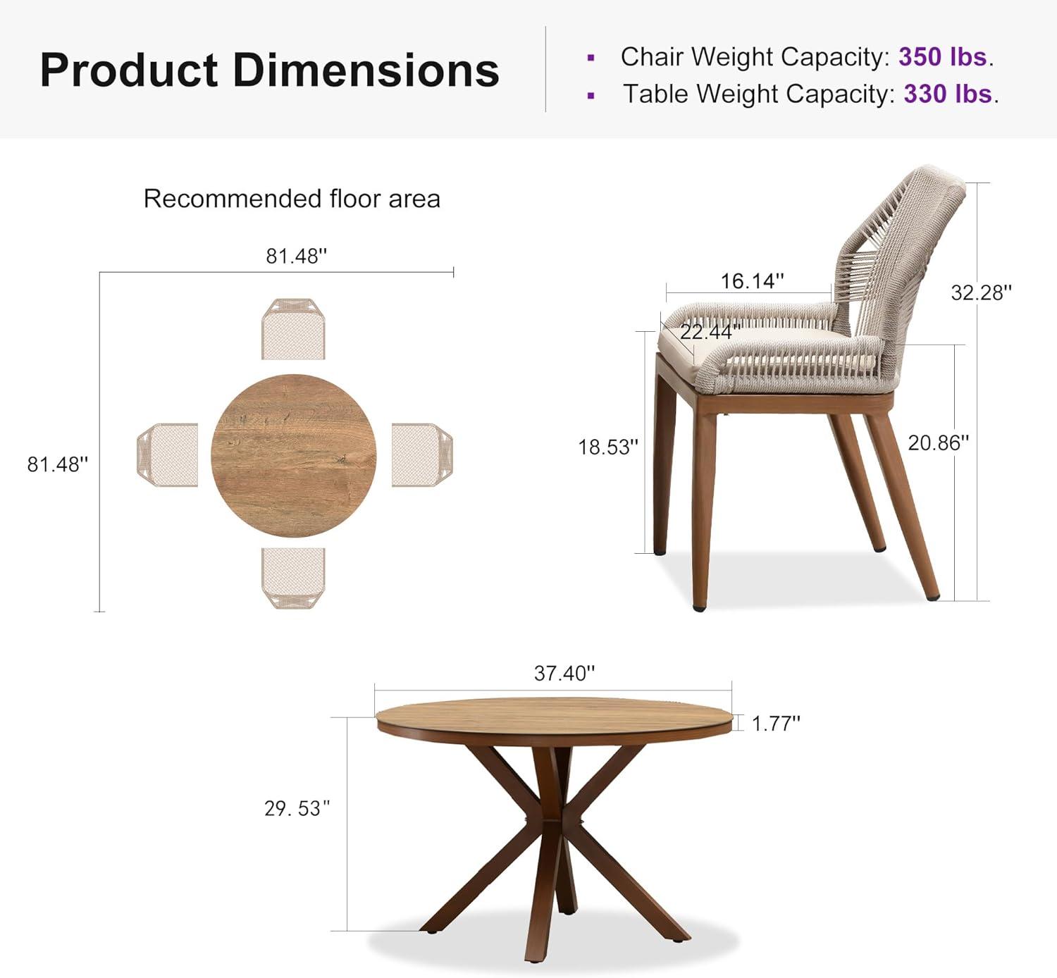 PURPLE LEAF 7 Pieces Patio Dining Set Aluminum Rectangular Table and Wicker Chairs with Cushions for Kitchen Porch Garden Modern Outdoor Furniture Sets, Beige and Dark Grey