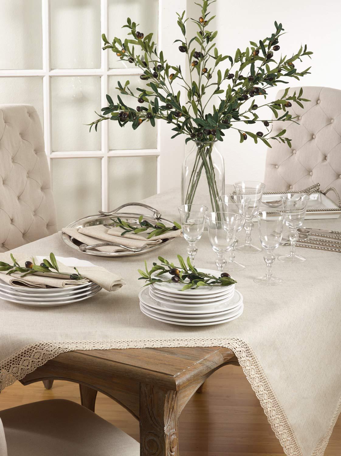 Saro Lifestyle Lace Border Design Tablecloth, Natural, 70" x 180"