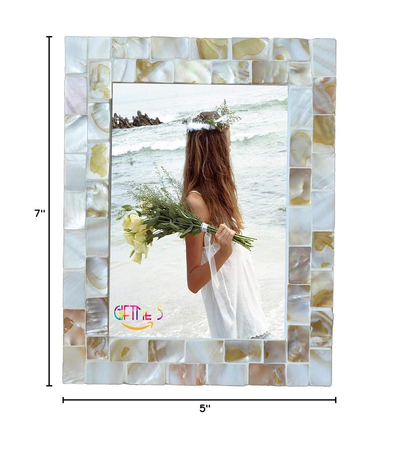 GIFTME 5 Picture Frame 5x7 Mother of Pearl Photo Frame,Beach Picture Frame Tabletop or Wall Hanging Display Frame(5x7 Natural White,1pc)