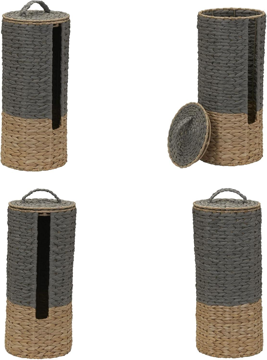 3-Piece Set Wicker Bathroom Accessories, Features Toilet Tissue Stand, Wastebasket and Tissue Box Cover, Wicker Material, Natural and Gray