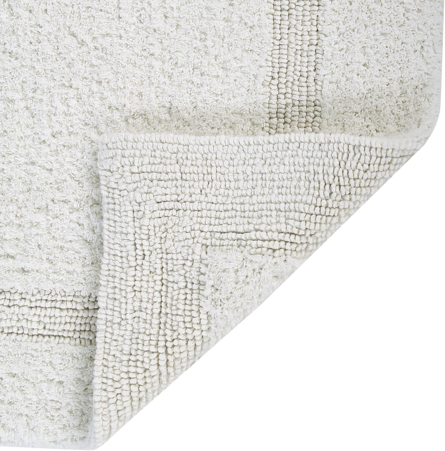 Better Trends Lux 100% Cotton Tufted Solid Reversible Bath Rug Set 2 PC (17" x 24" | 17" x 24") - Ivory