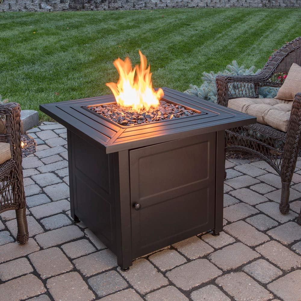 Sleek 30" Square Slate Finish Gas Fire Pit Table with Steel Mantel