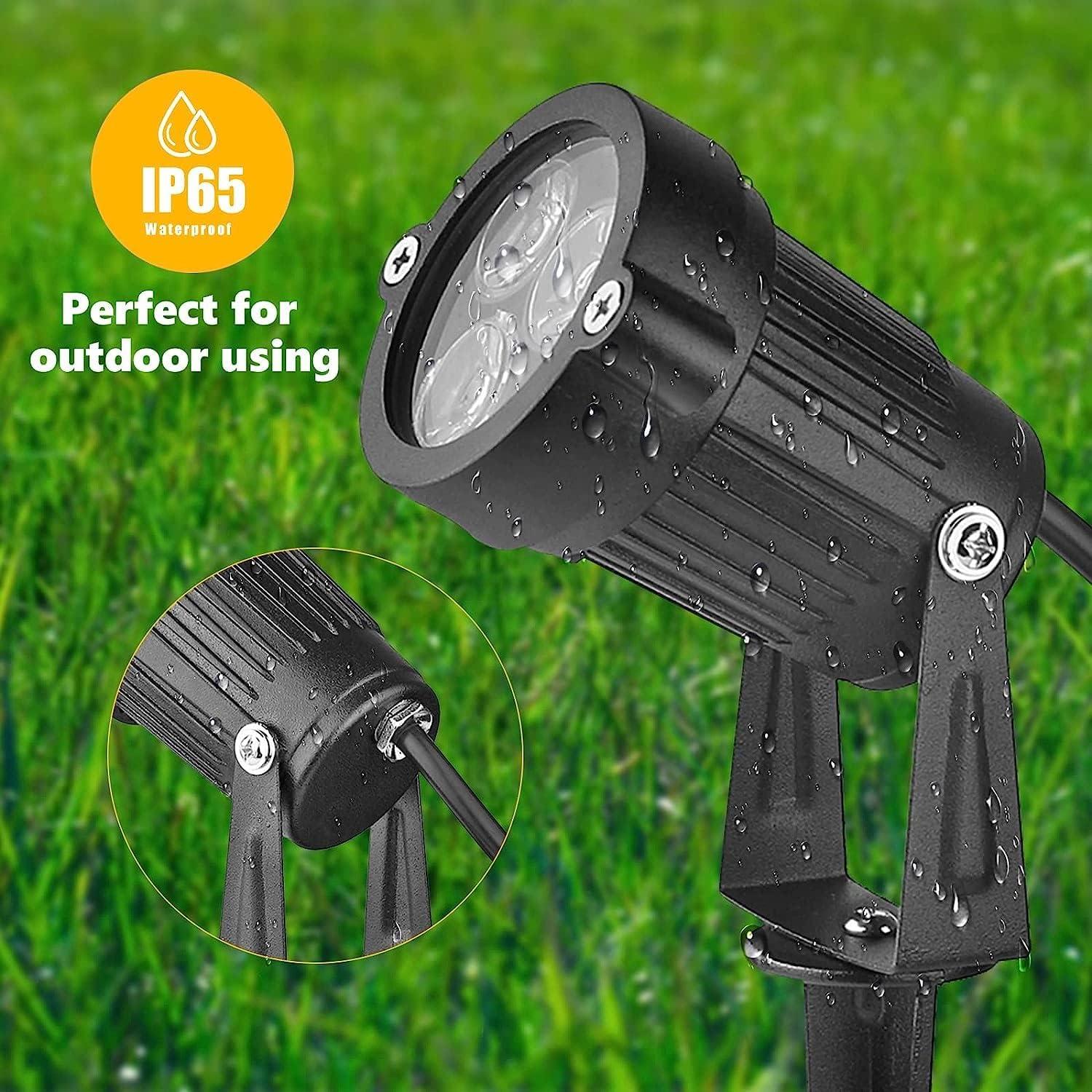 OurLeeme 3 * 3W OIF8 LED Lawn Garden Flood Light US Plug Yard Patio Path Spotlight Lamp with Spike Waterproof Green Light AC 85-265V