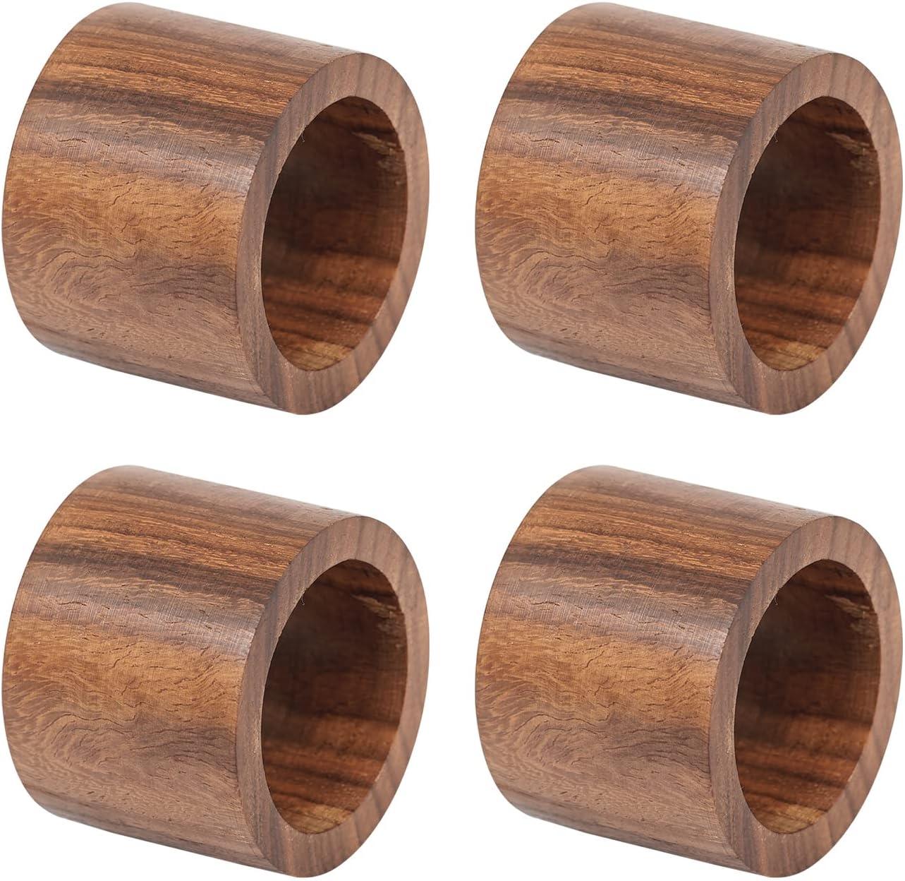 Rustic Dark Brown Wood Napkin Rings Set of 4