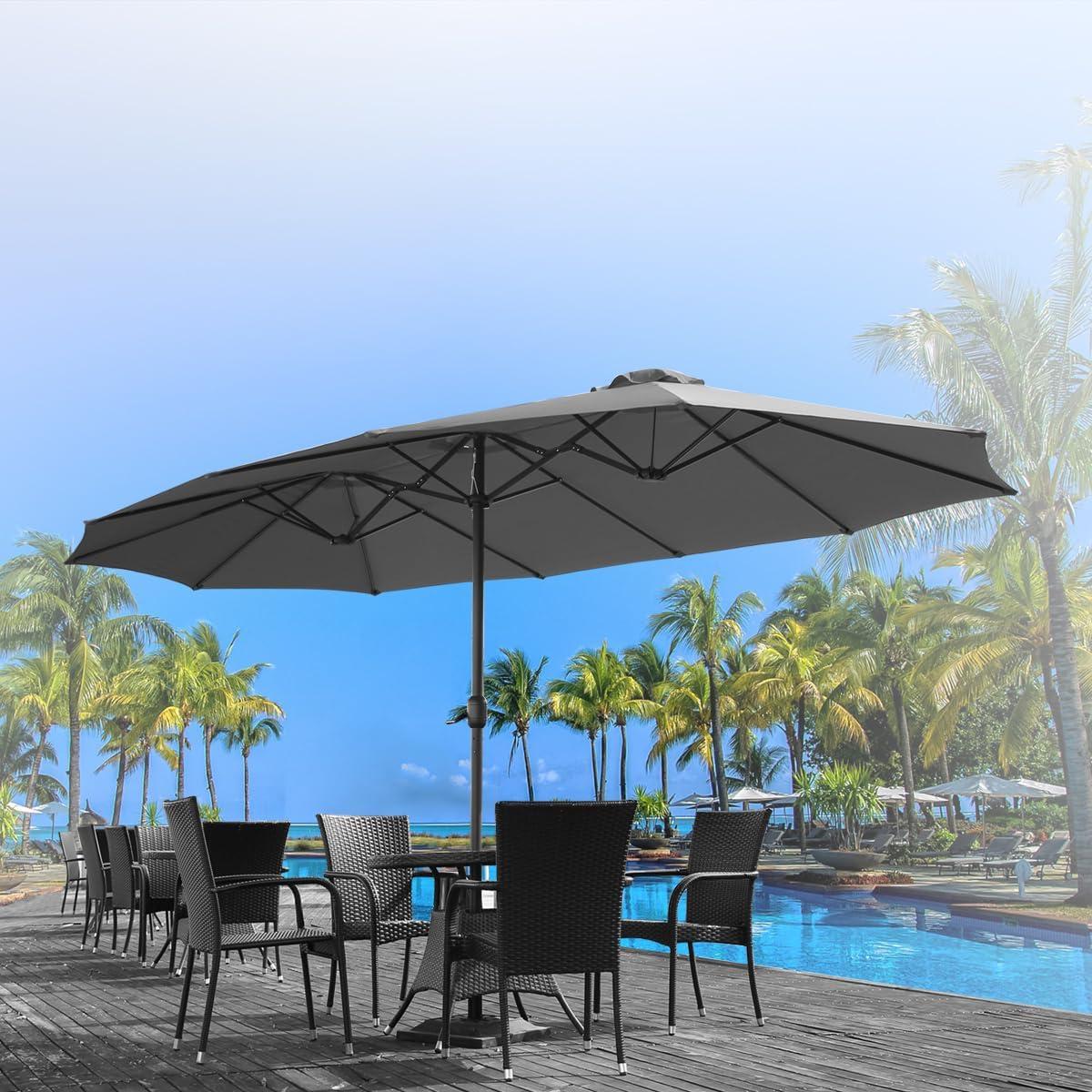 AECOJOY 15x9ft Double-Sided Patio Umbrella Outdoor Market Umbrella Large Umbrella Table 177''x104'' Umbrellas with Crank Air Vents for Deck Pool Patio (1.9" Pole, Dark Grey)