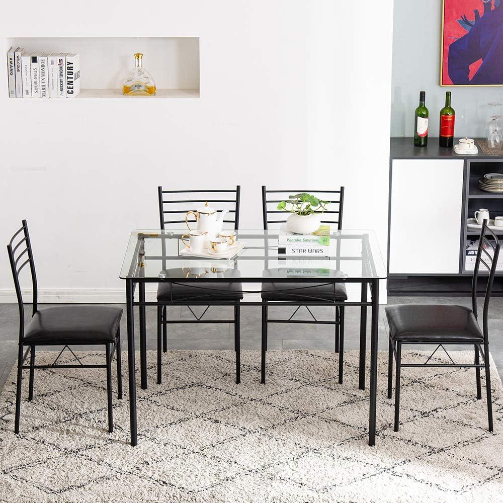 Modern Black Metal and Glass 5-Piece Dining Set