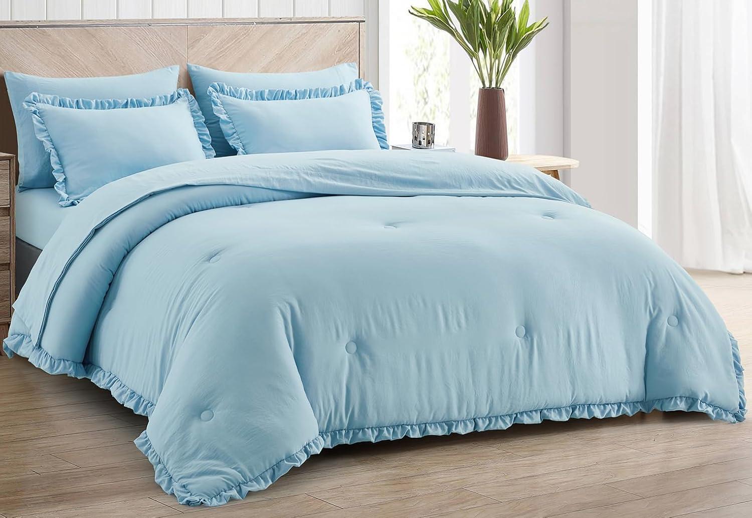 Chambray Blue Queen Microfiber Bed in a Bag Set