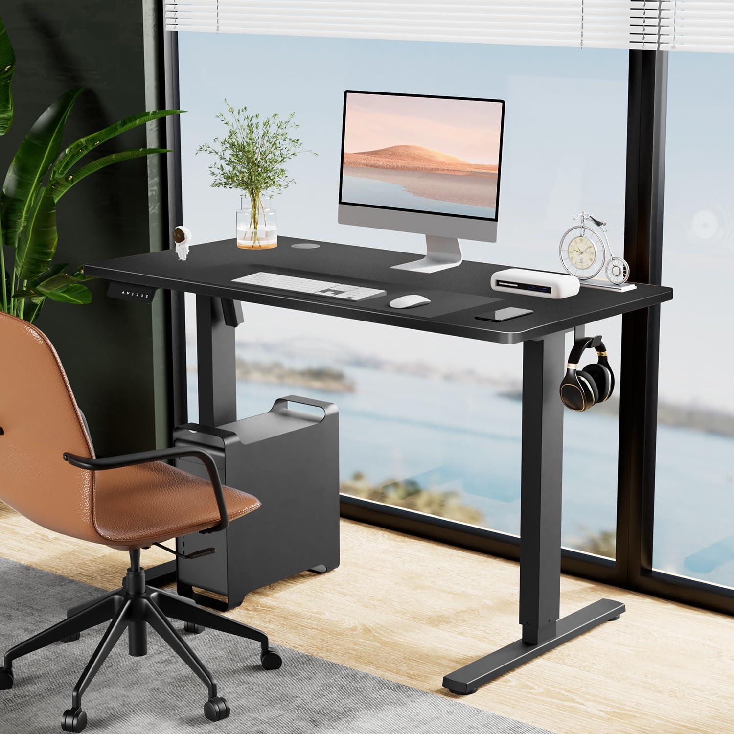 Electric Stand up Desk, 48'' Wide Desktop with Adjustable Height, Standing Computer Desk for Home Ofiice, Black