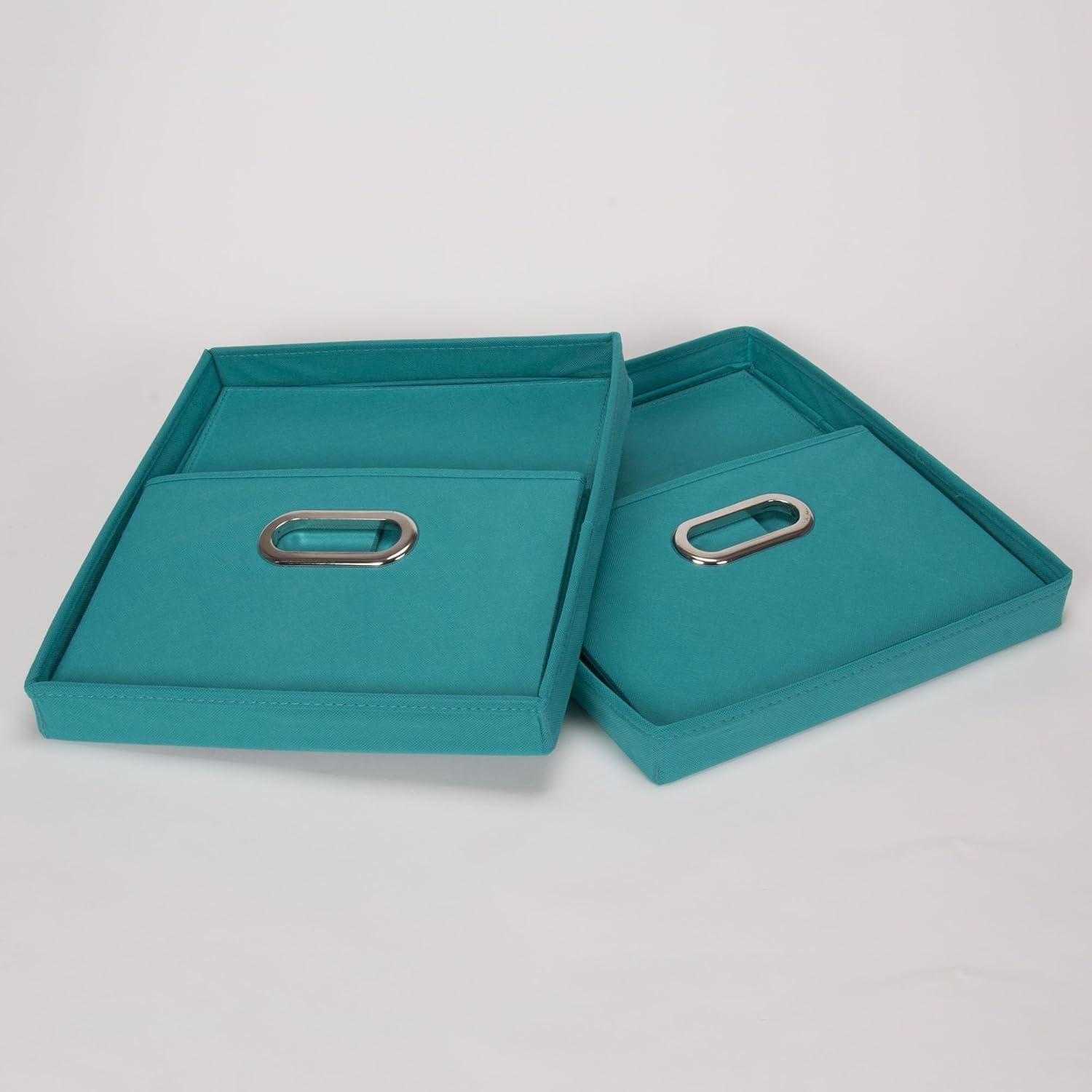 Aqua Fabric Collapsible Stackable Storage Boxes with Lids