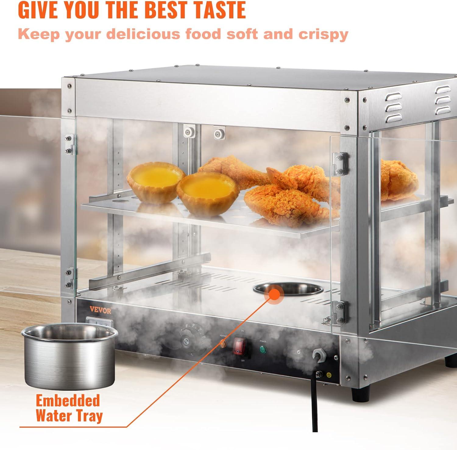 VEVOR 2-Tier Commercial Food Warmer Display - Countertop Pizza Cabinet with Light