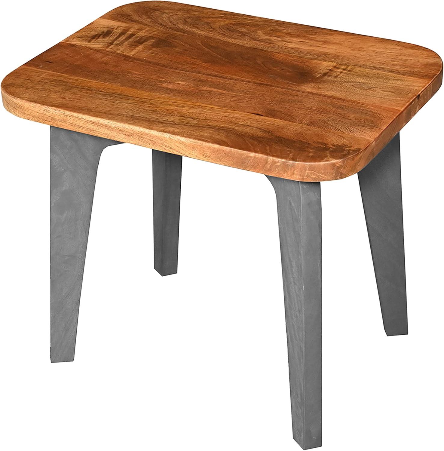 The Urban Port Wade 20-Inch Handcrafted Rectangular Side End Table, Solid Mango Wood, Inverted U Shape Legs, Natural Brown and Gray
